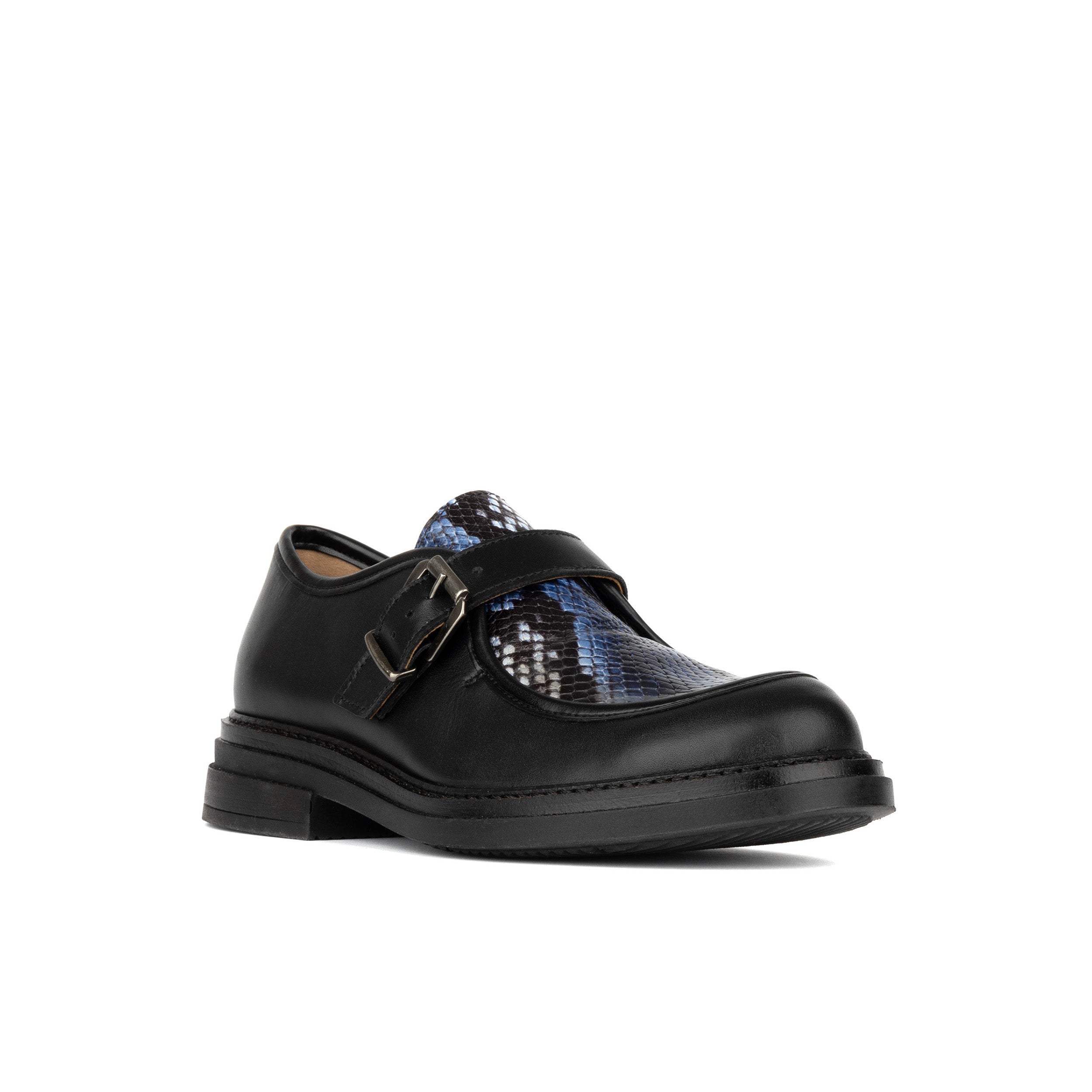 Strapp - Black & Blue Snake - Women’s leather loafer with buckle