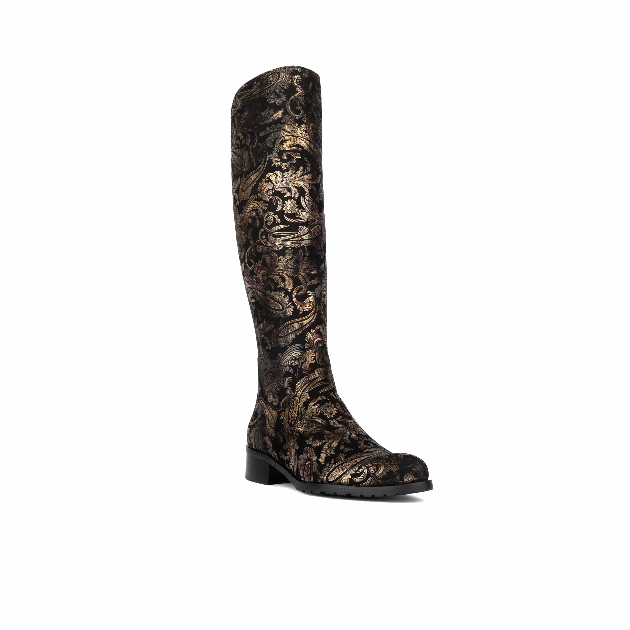 Rubix - Black & Gold & Burgundy - Women's full length zip long boot