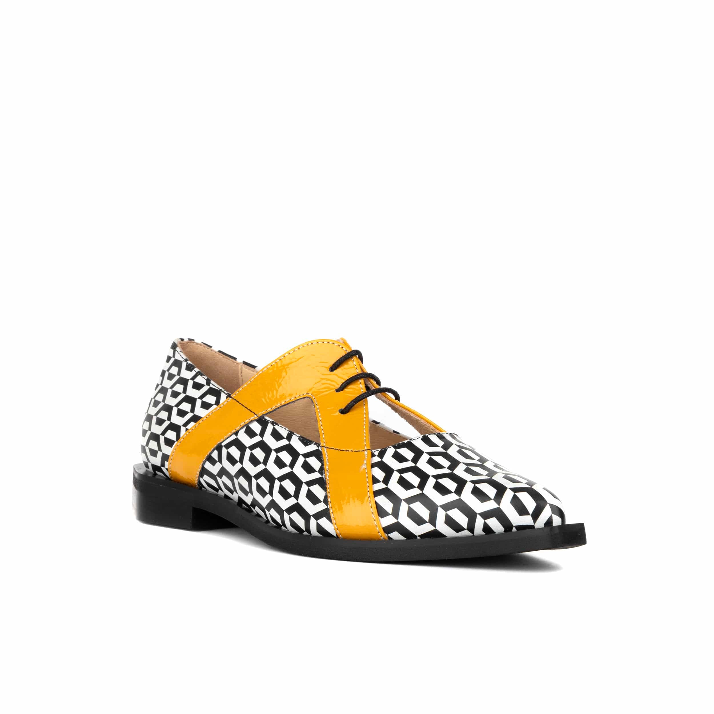 Harlowe - Yellow & Hexa Print - Women's cutout leather lace up shoe