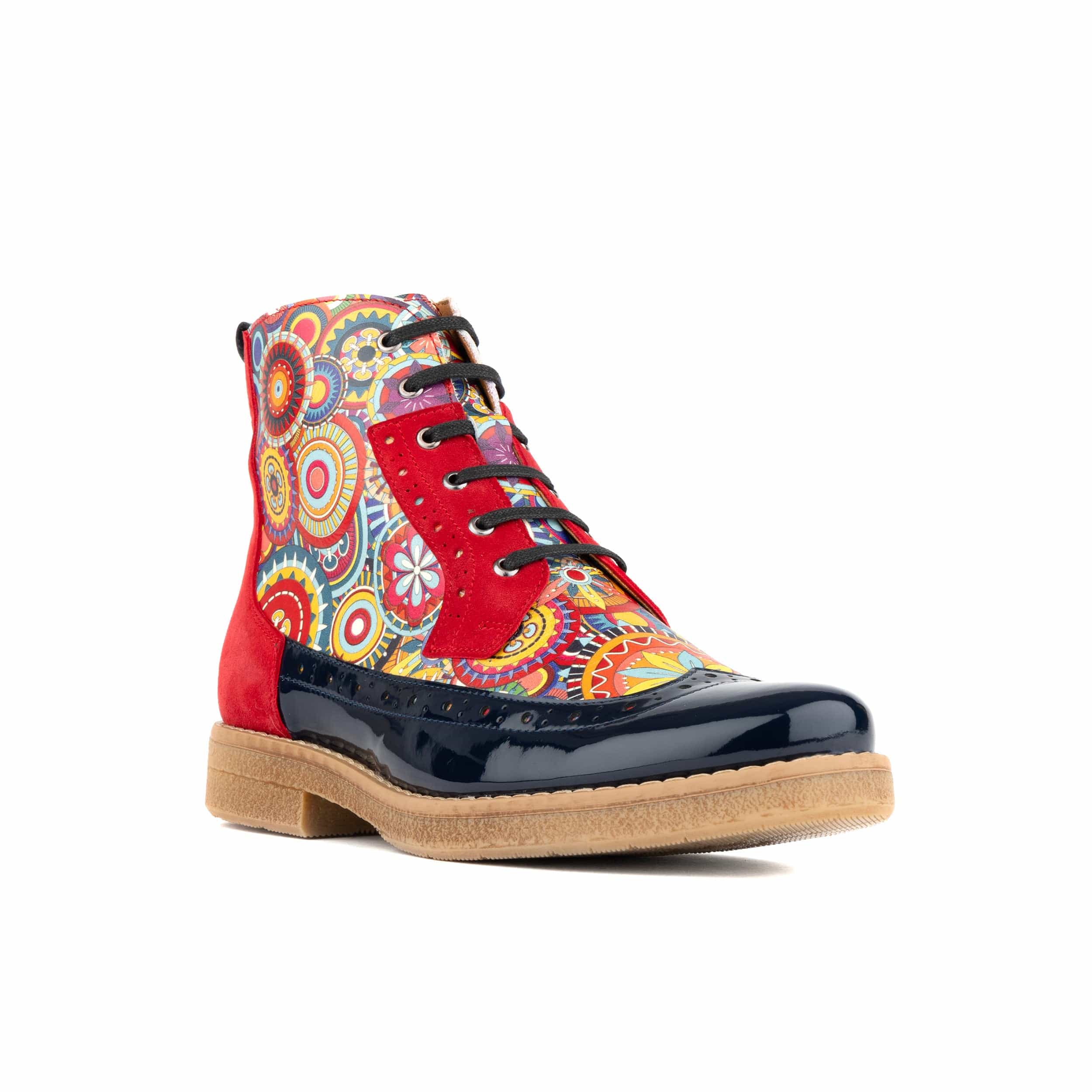 Hatter - Red Navy - Women's leather ankle boot with laces and zip