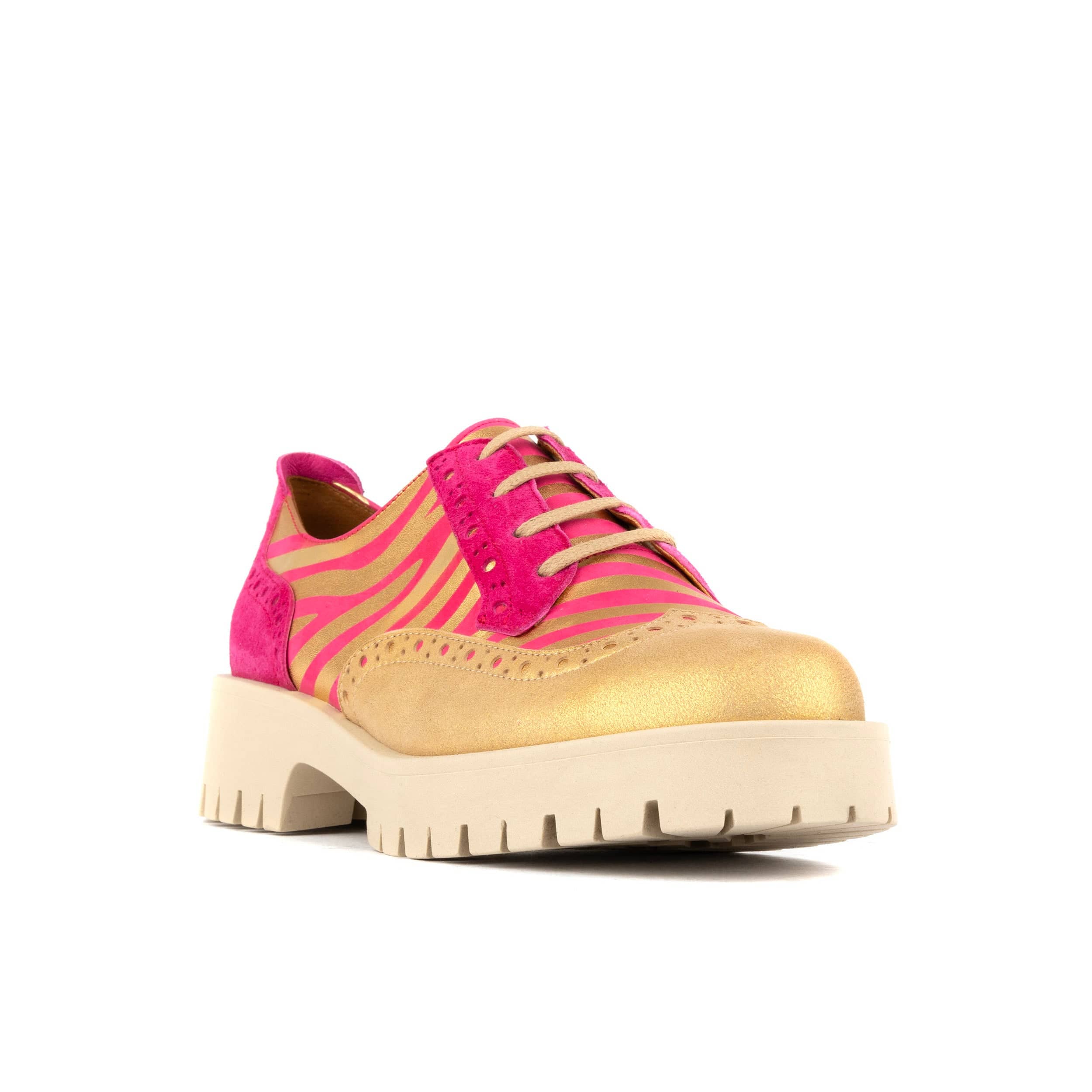Artisan - Pink & Gold Stripes - Women's leather lace-up shoe with brogue detailing
