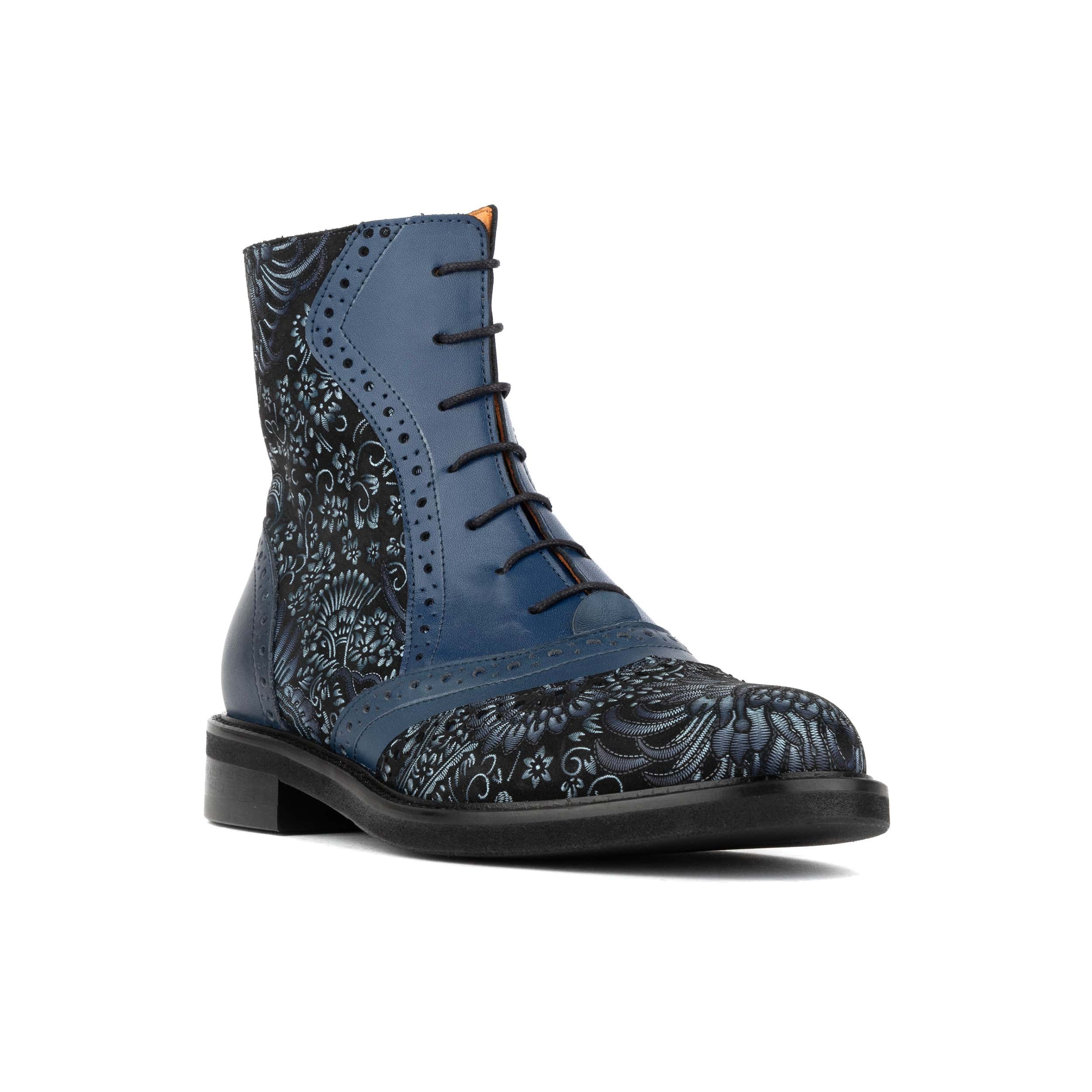 Brick Lane Boots - Blue - Women's leather oxford higher ankle boot with brogue detail