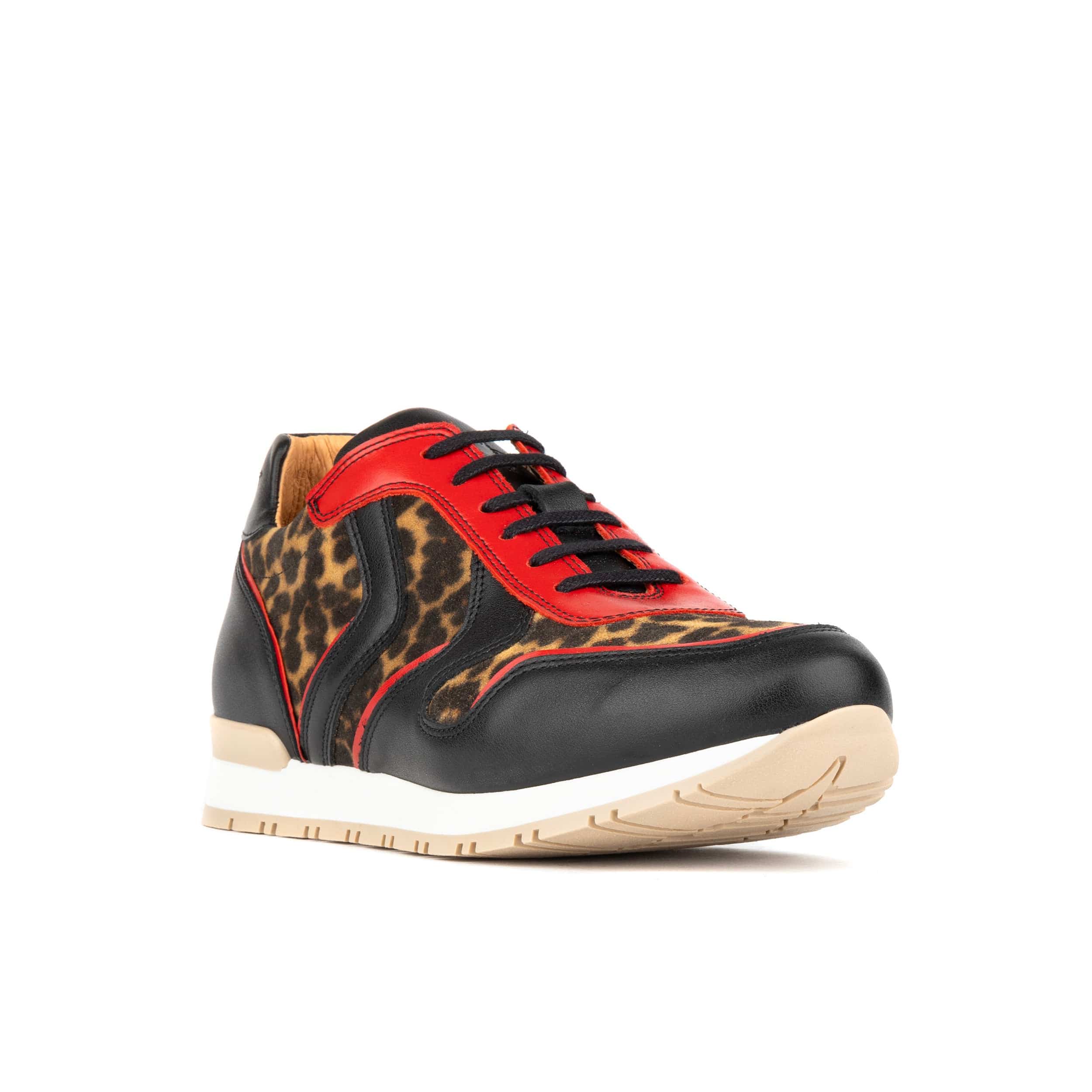 Savana - Leopard & Red - Women's athletic trainer with leopard print and black leather