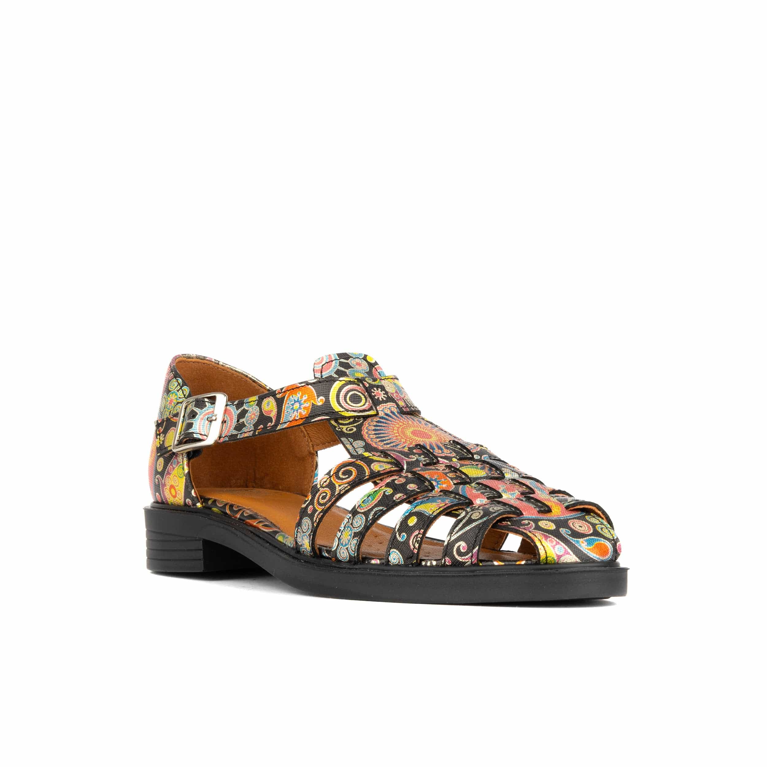 Sandy - Navy & Pink - Women's fishermen flat leather sandal with covered heel