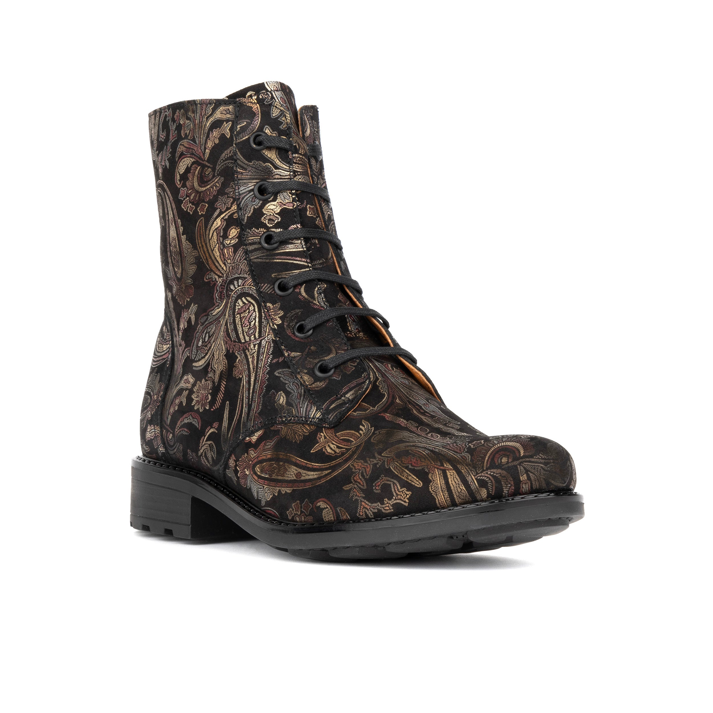 Laviva High - Black & Gold & Burgundy - Women's leather wide-fit high ankle boot