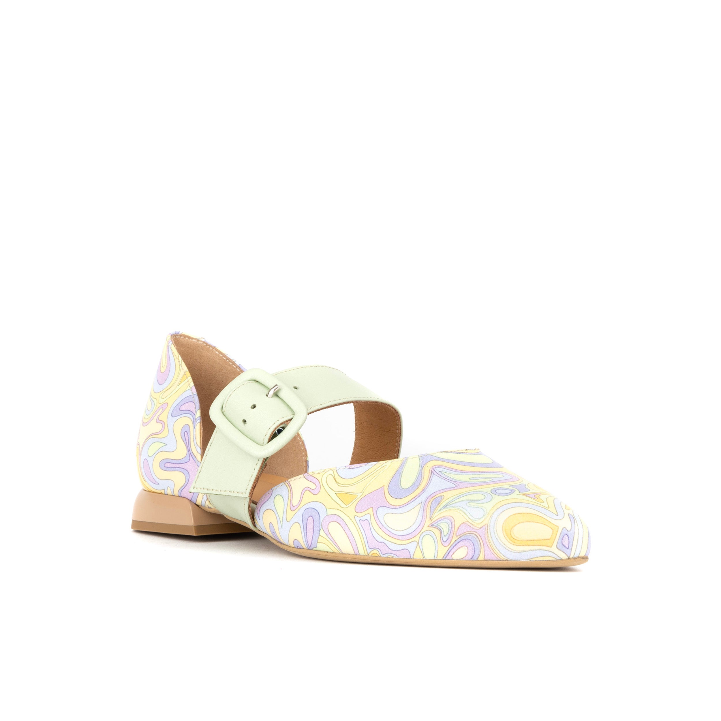 Lush - Pastel Mint Multi - Women's leather pointed ballet pump with buckle strap