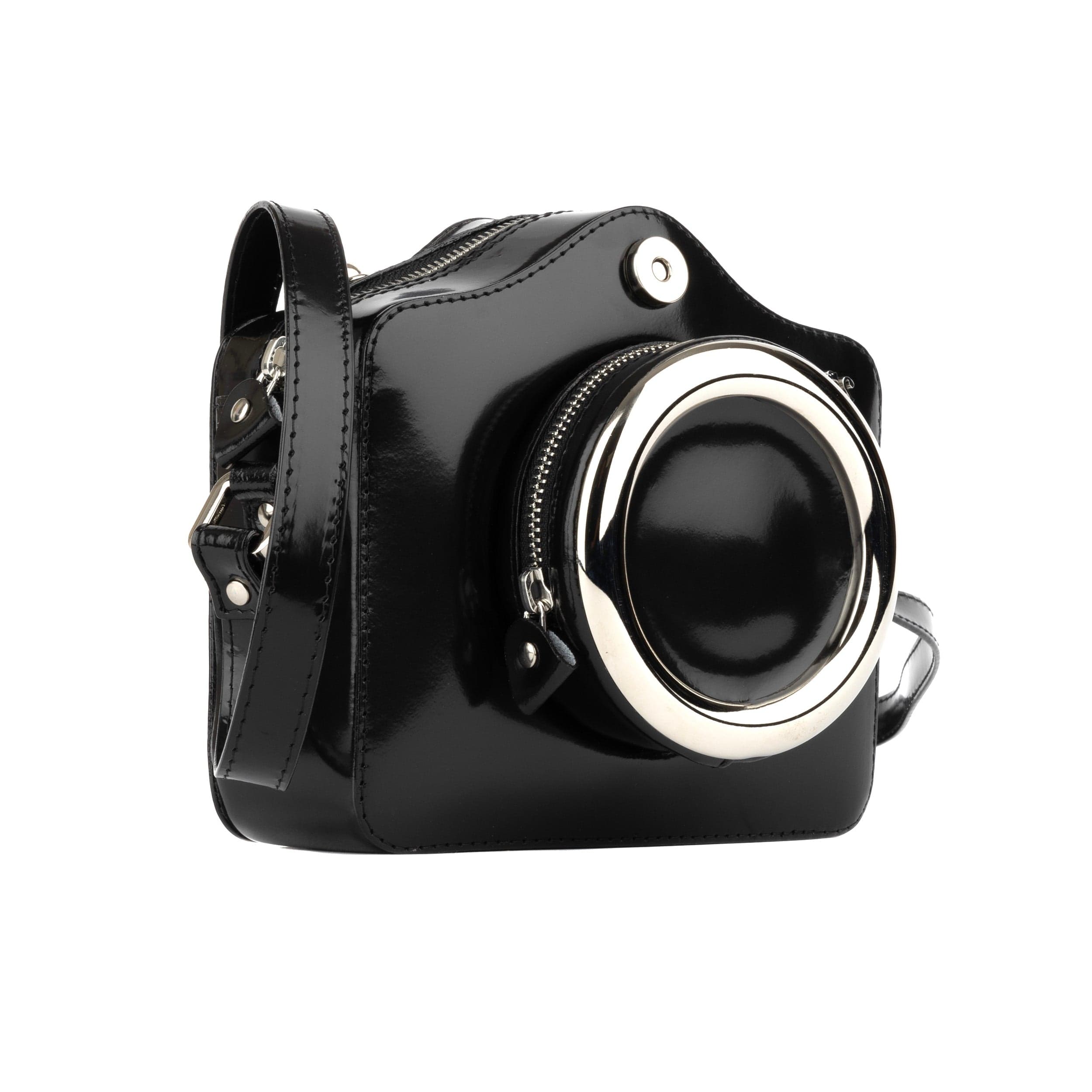 Snapshot - Black - Camera shaped cross-body bag in black smooth leather