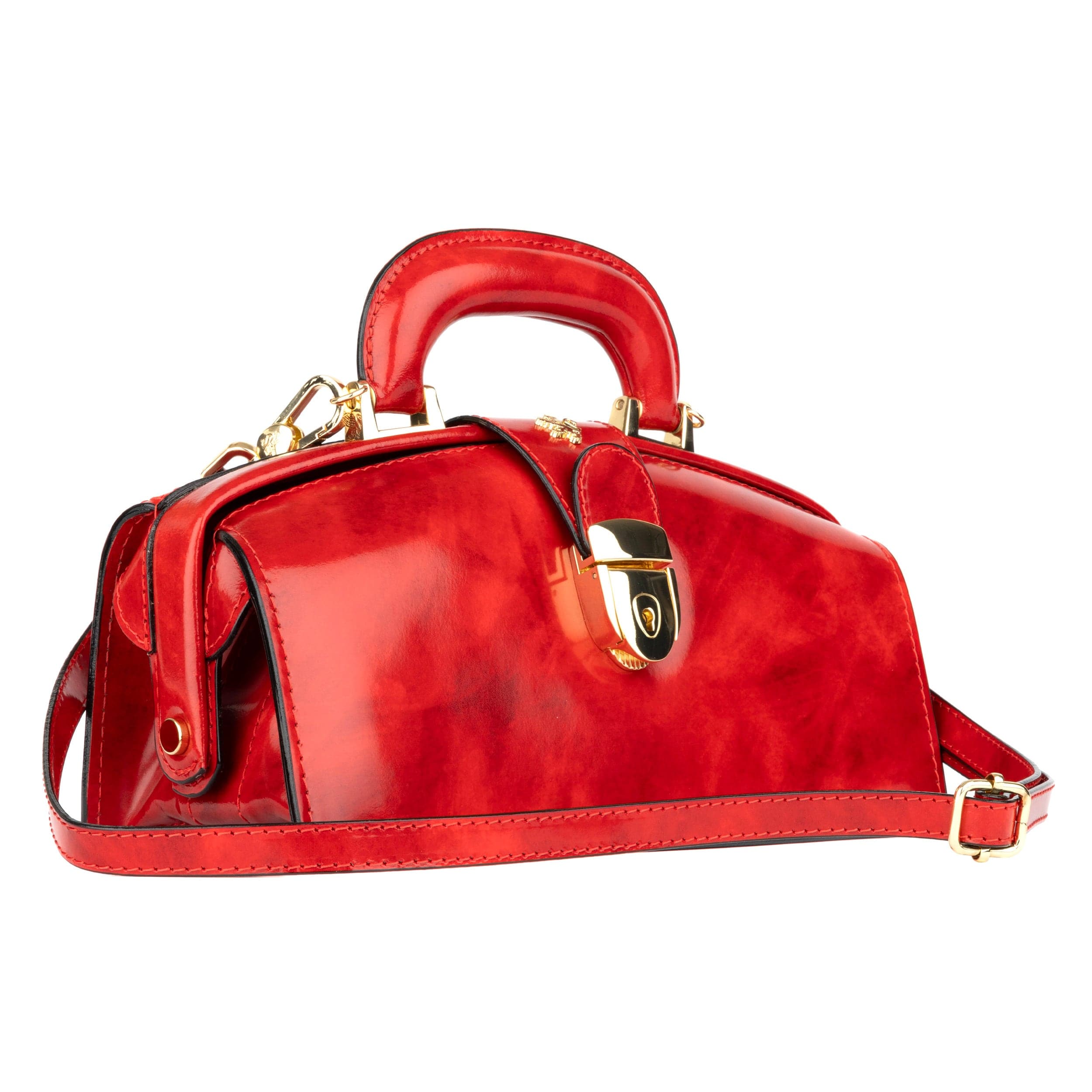 Gazelle - Red - Women's patent bowling bag with handle and strap