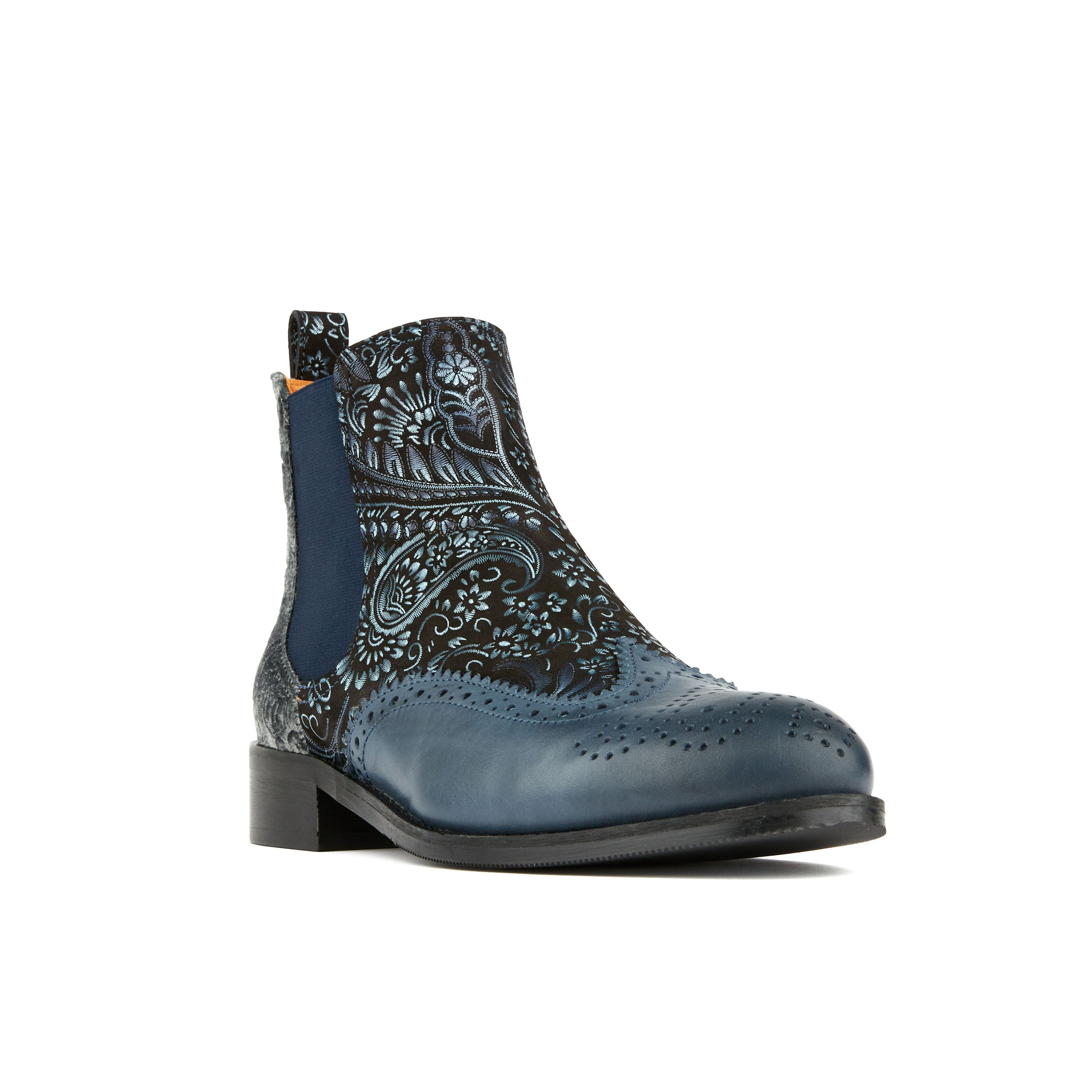 Mamacita - Silver Blue - Women's almond toe chelsea boot with wingtip brogue detail