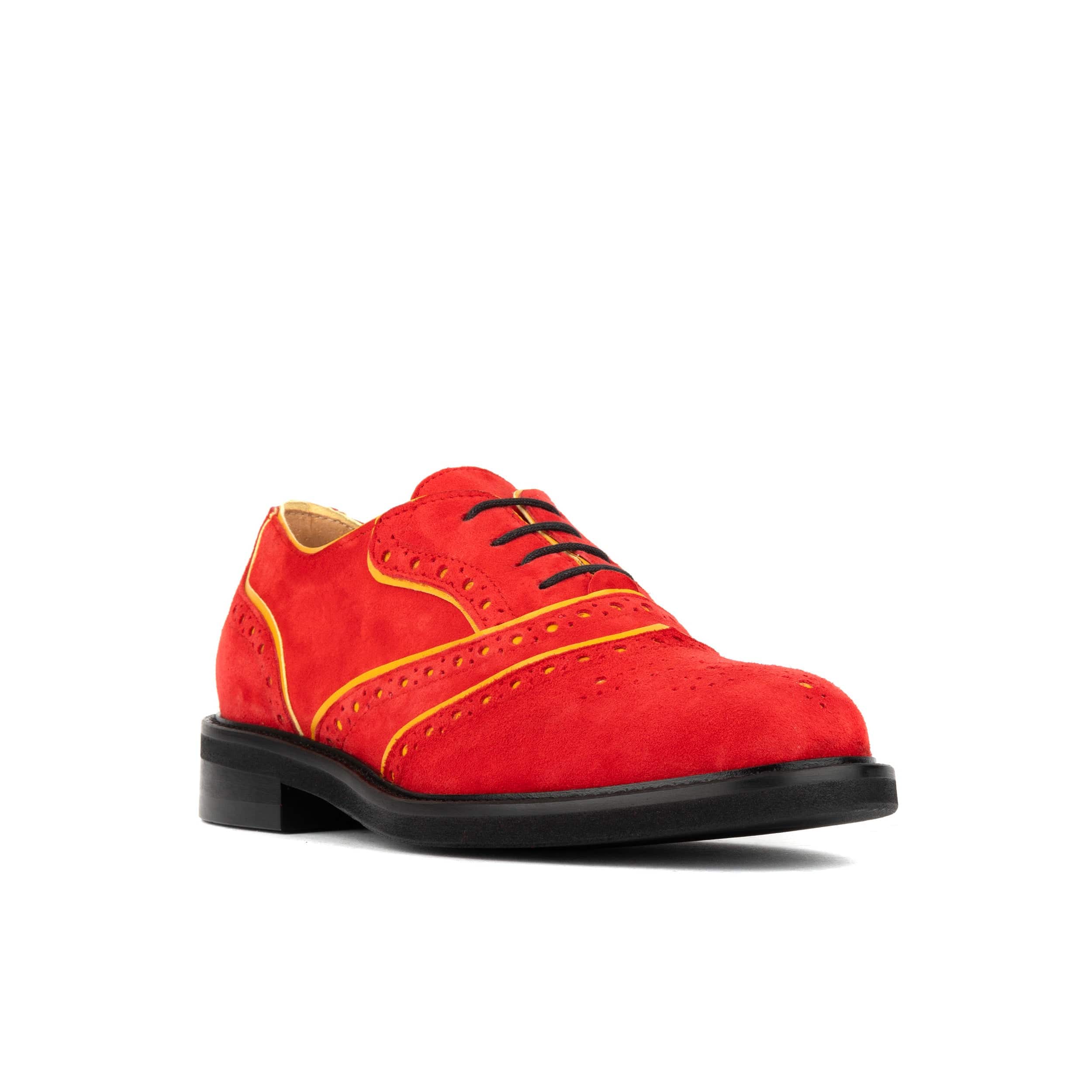 Brick Lane - Red & Yellow - Women's contrast leather lace-up brogue