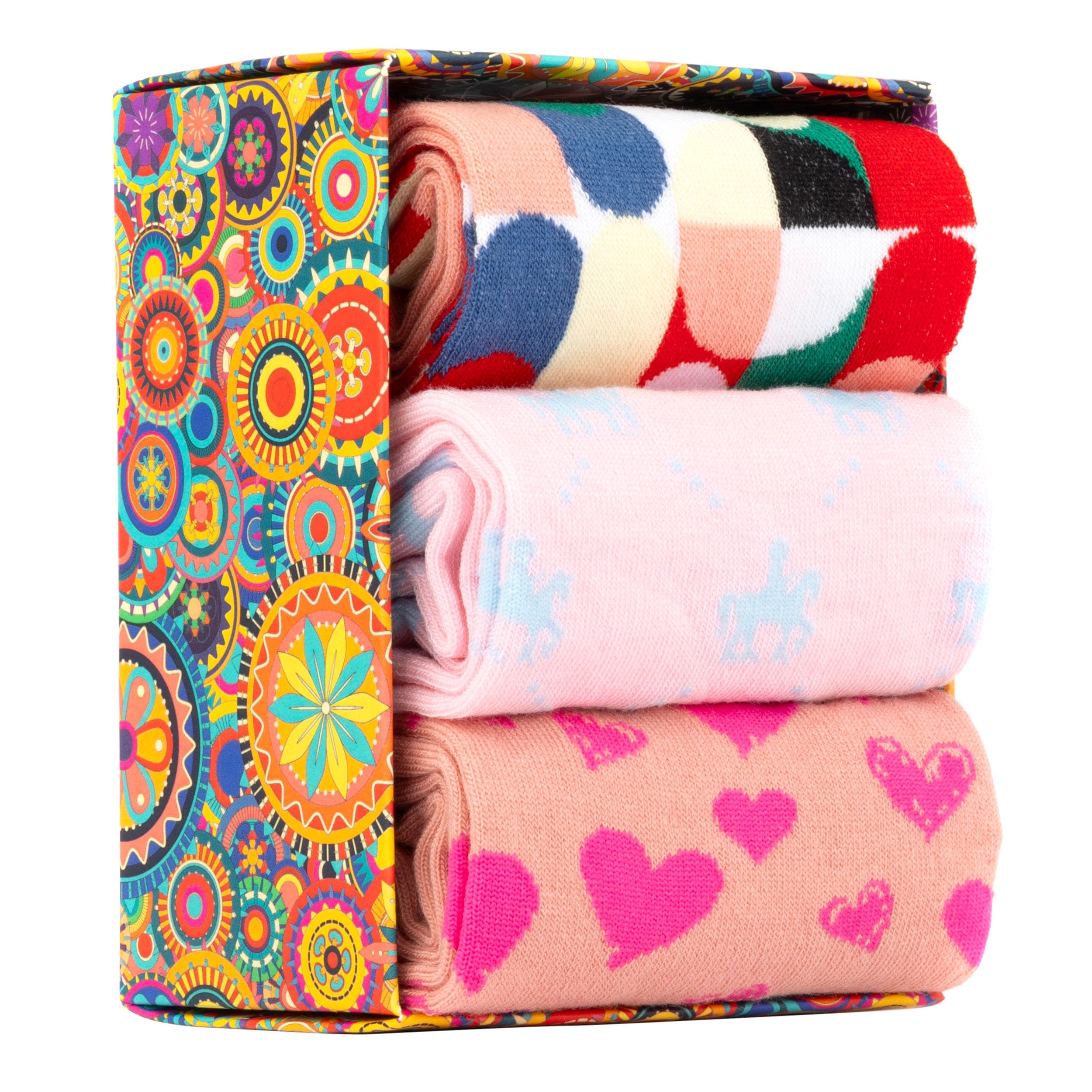 Socktopus - Pink Mix Pastel - Women's 3 pack cotton crew socks size UK 3 to 7 in pink mix