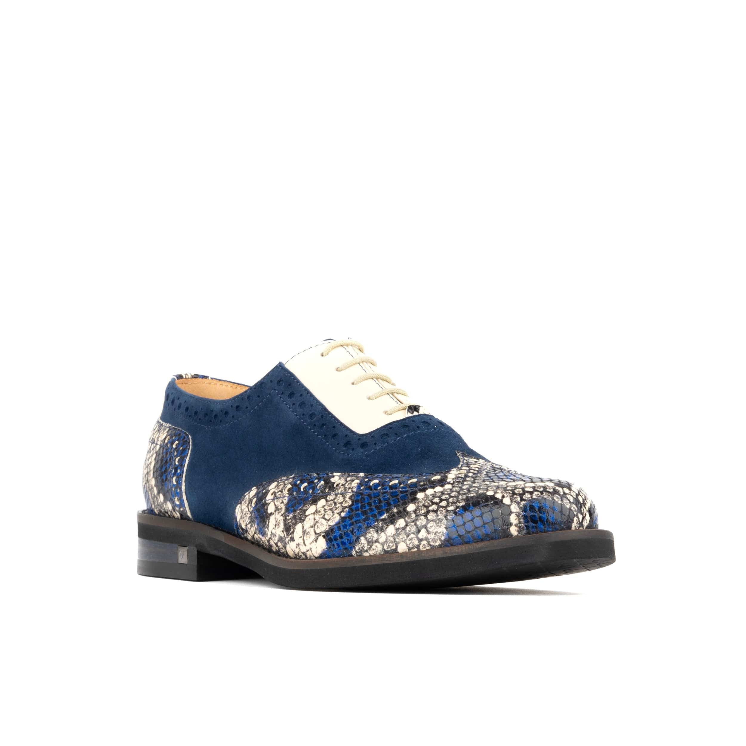 Vivienne - Blue Snake - Women's oxford lace-up shoe with brogue details