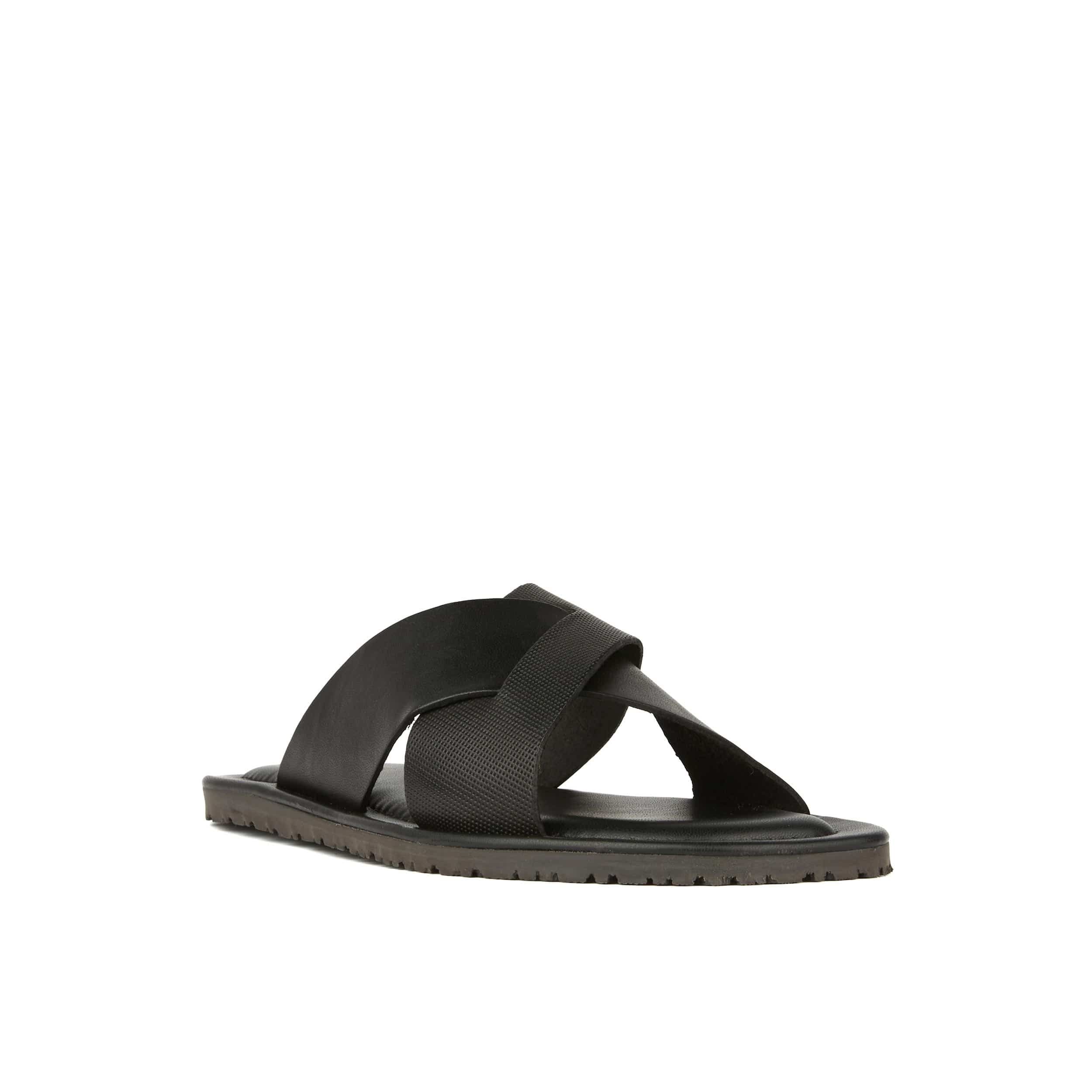 Port - Black - Men's criss cross straps leather sandal in black
