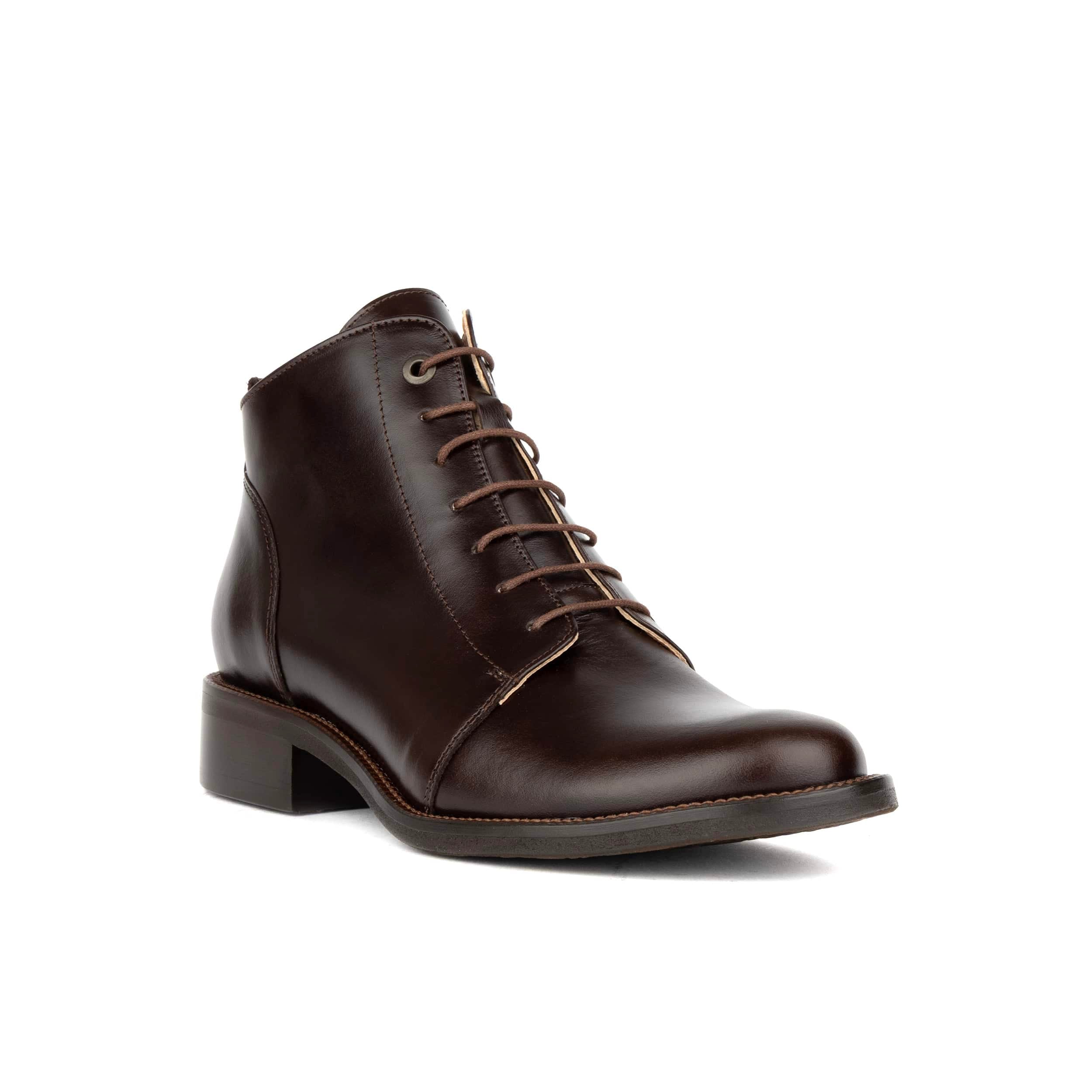 Marcella - Brown - Women's Patent Leather Lace-Up Ankle Boots