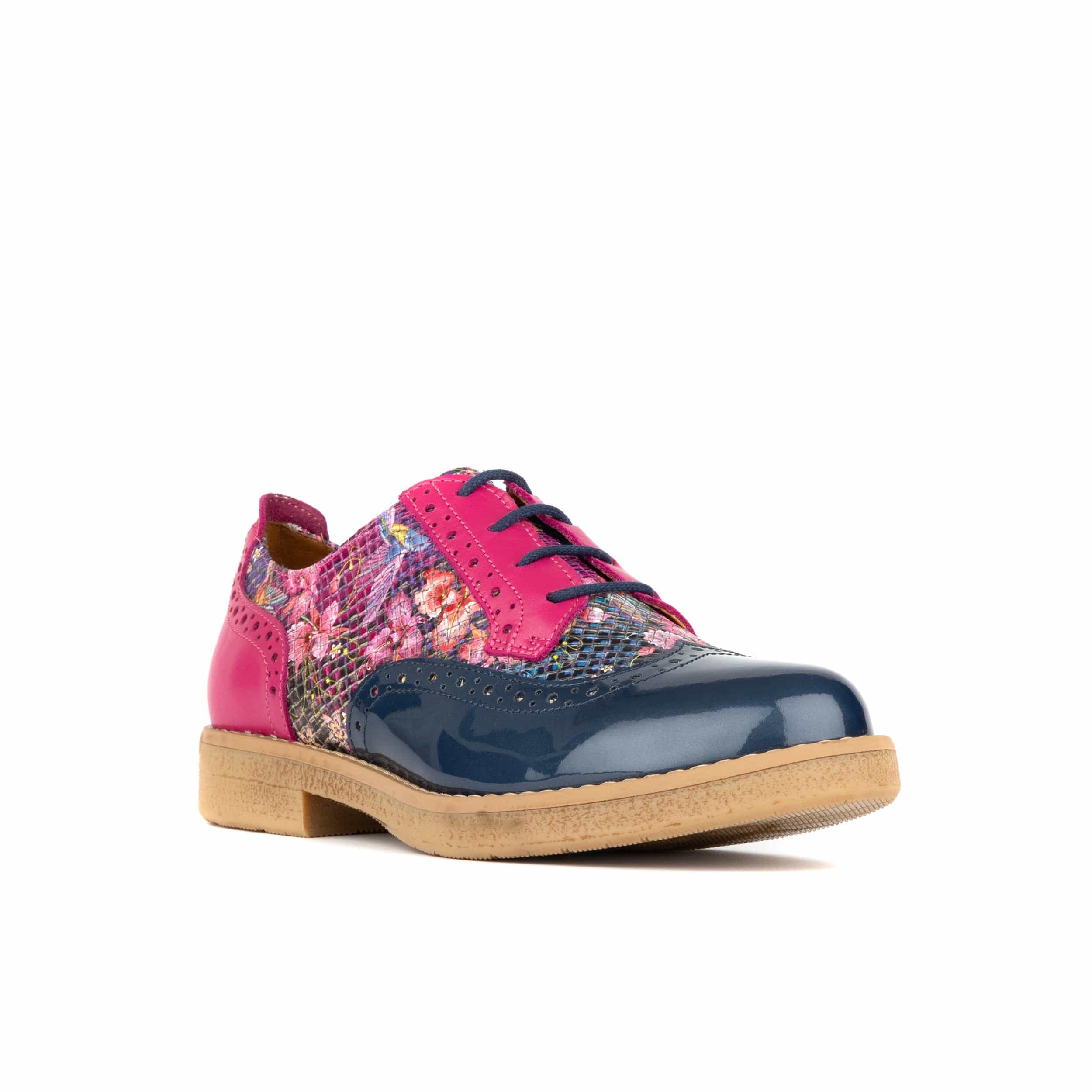 The Artist - Blue & Pink Hummingbird - Women's leather lace-up shoe with brogue detailing