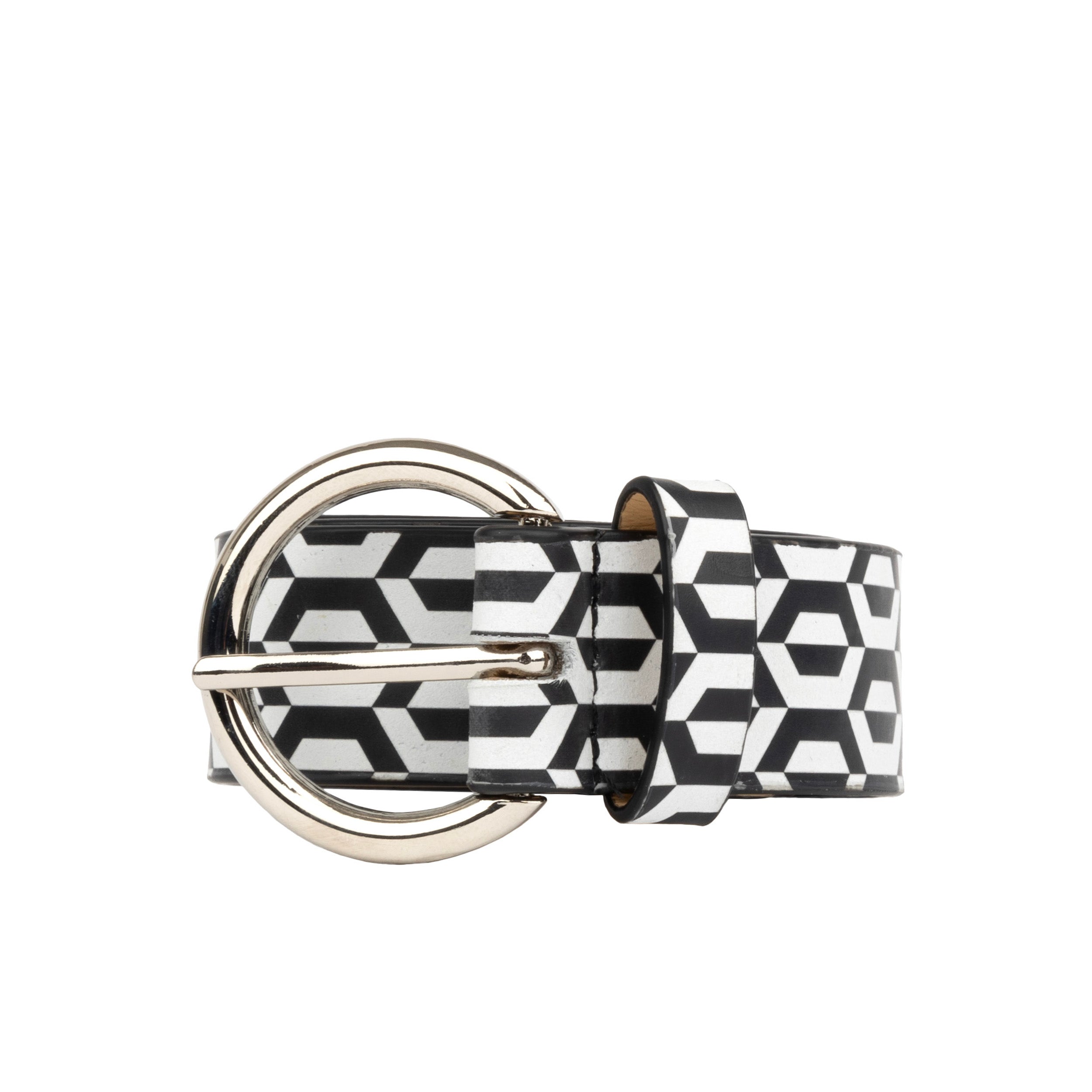 Emma - Black & White Hexa - Women's Italian leather belt