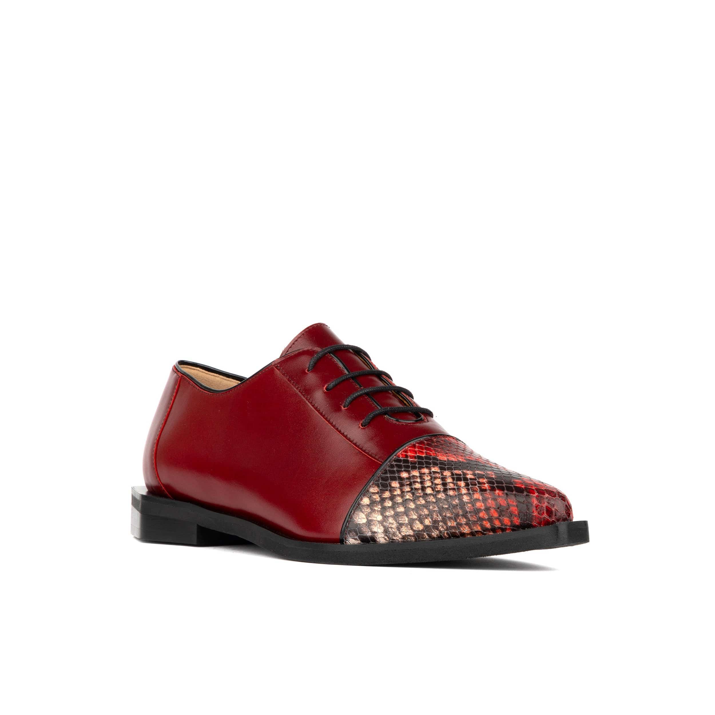 Sloan - Red - Women's Leather Oxford with Snakeskin toe