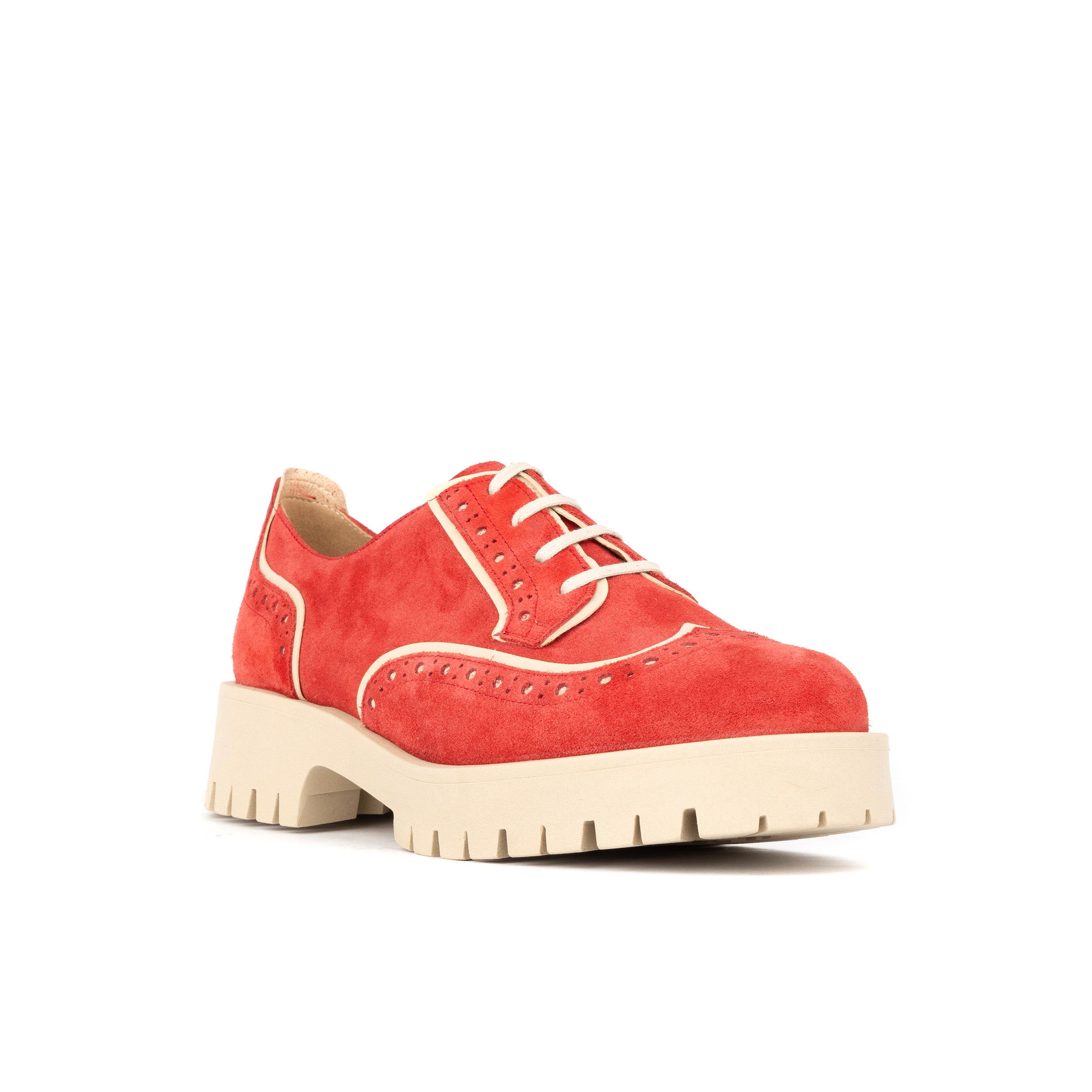 Artisan - Red & Cream - Women's leather lace-up shoe with brogue detailing