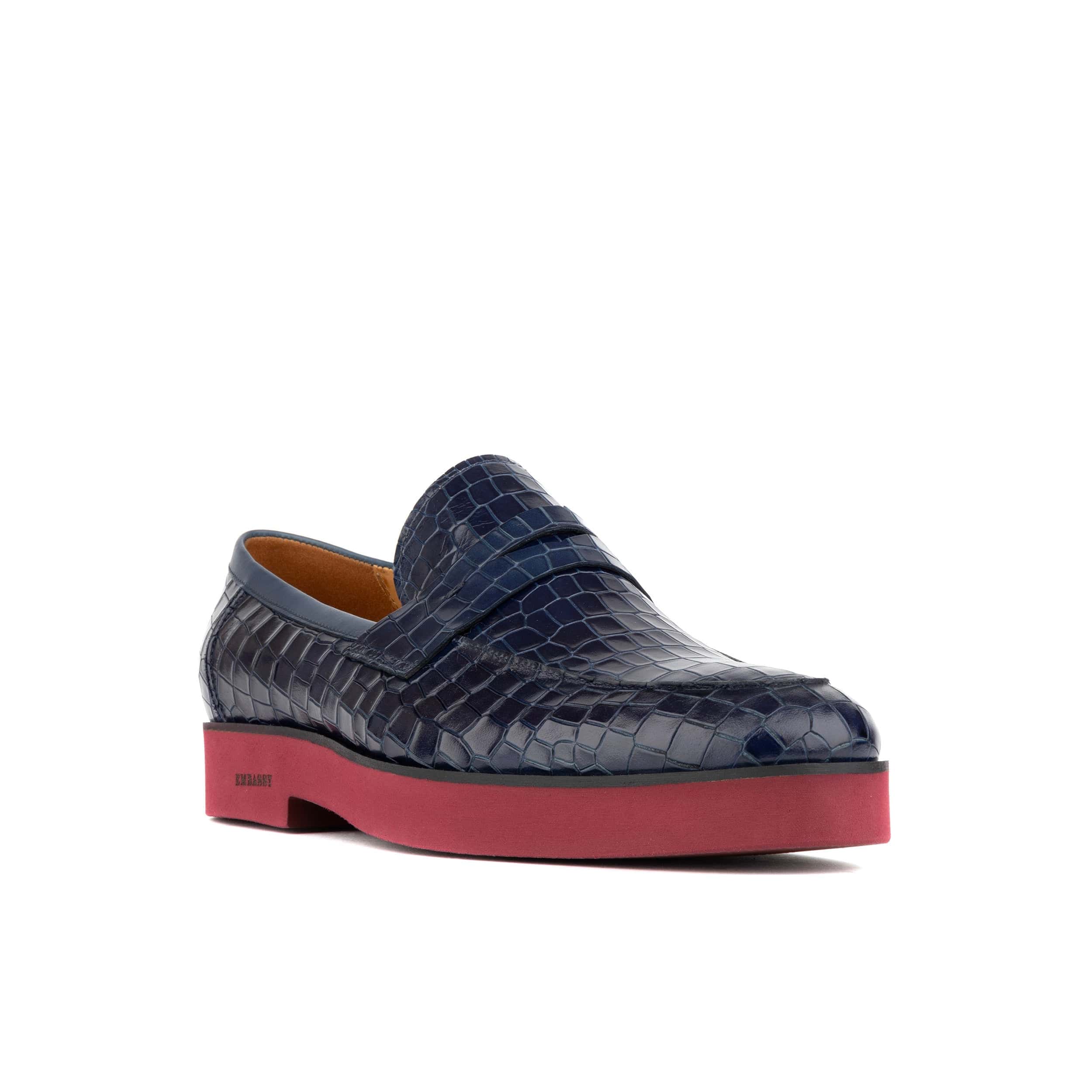 Chicago - Navy Croco - Men's croc effect leather penny loafer on lightweight sole