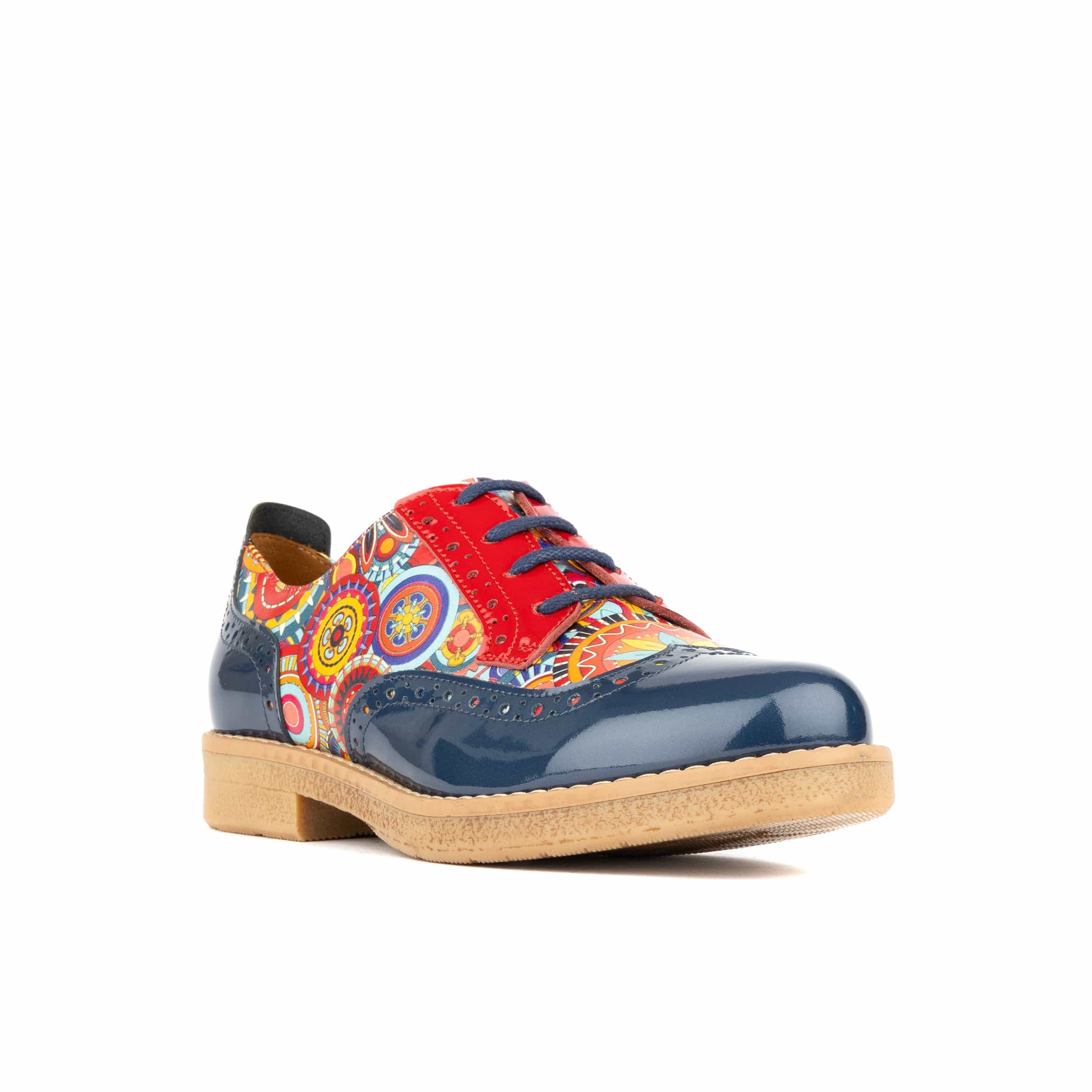 The Artist - Navy Multi - Women's leather lace-up shoe with brogue detailing