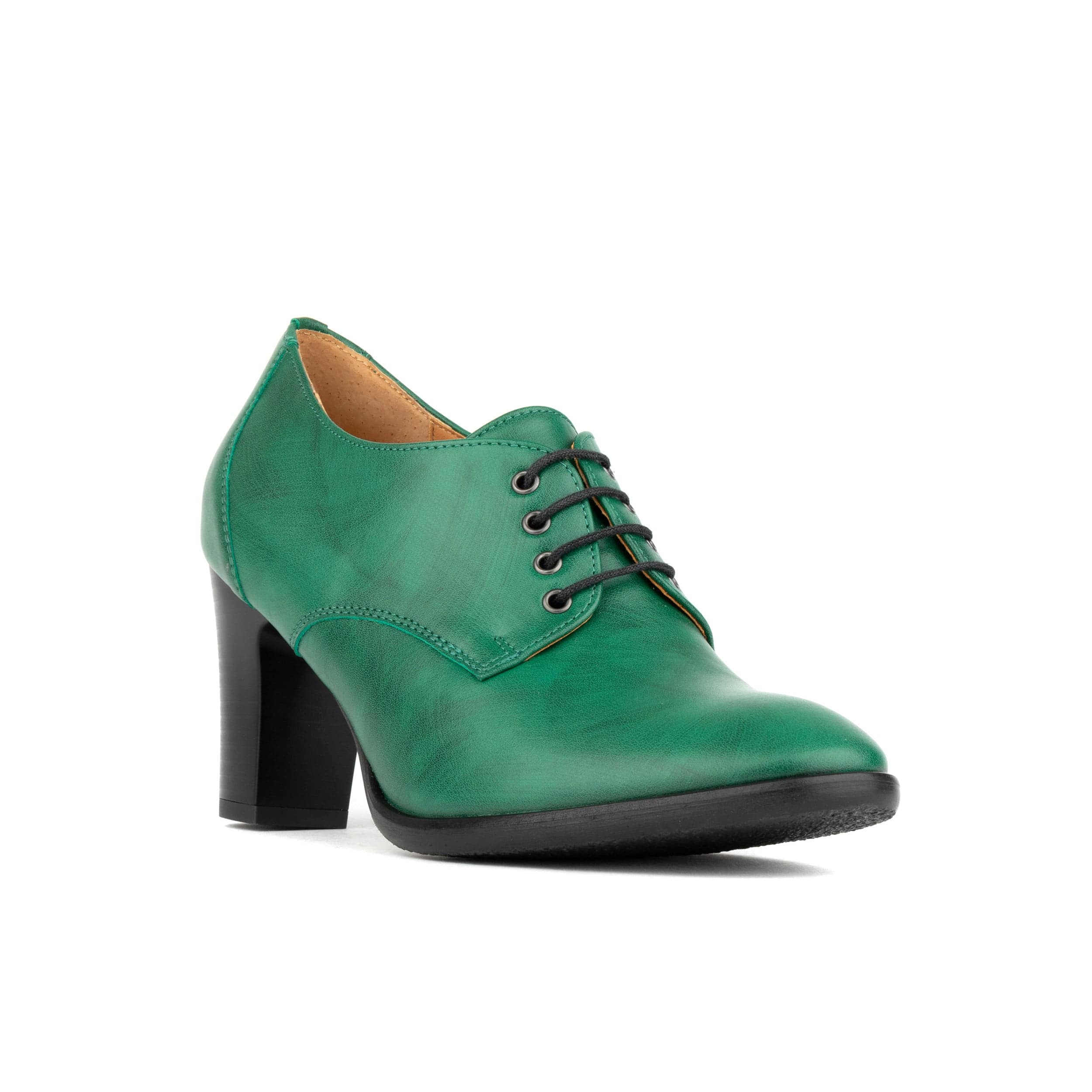 Roulette - Green - Women's leather heeled oxford lace-up
