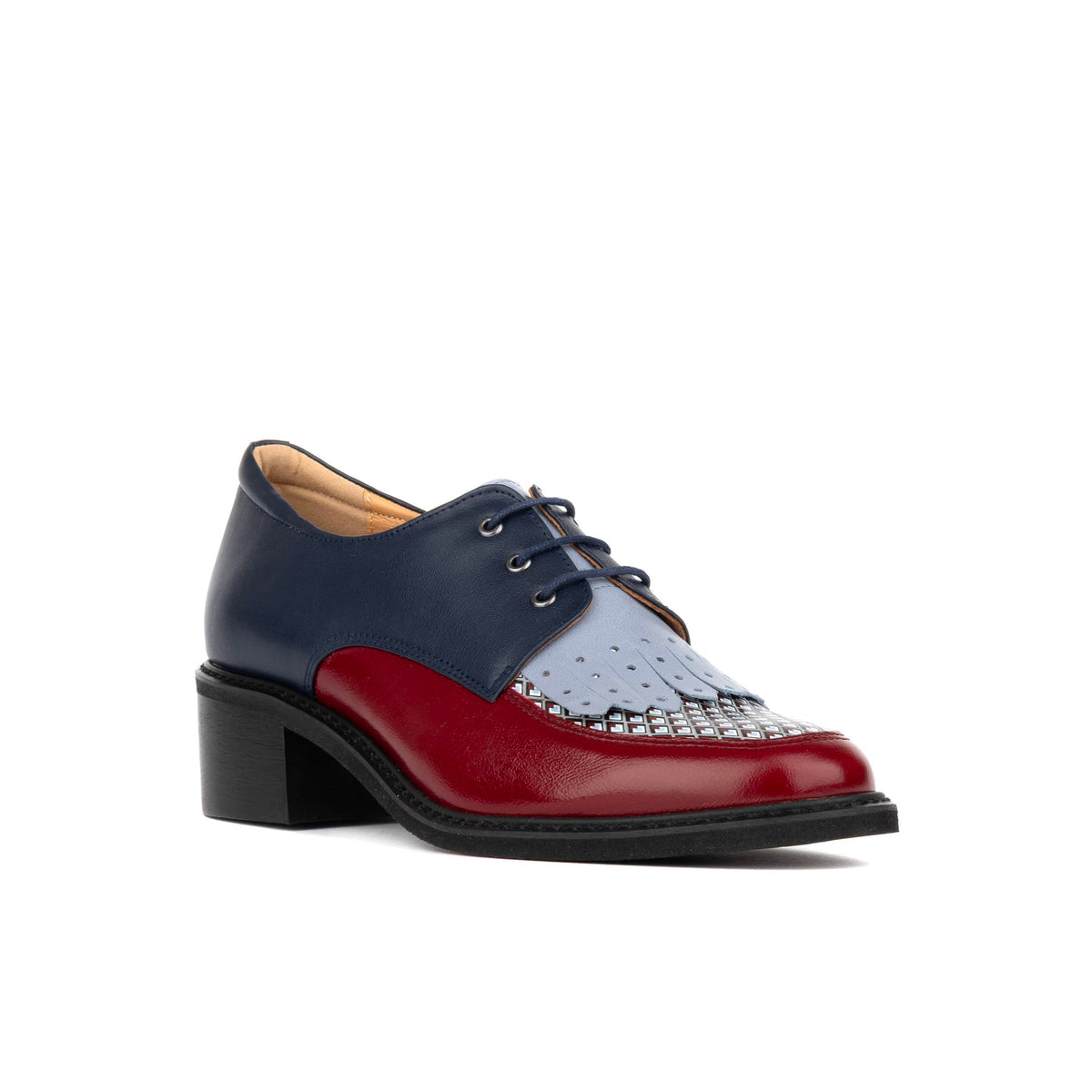 Retro Tone - Navy & Burgundy & Light Blue Diamonds - Women's leather lace-up with signature kiltie detail