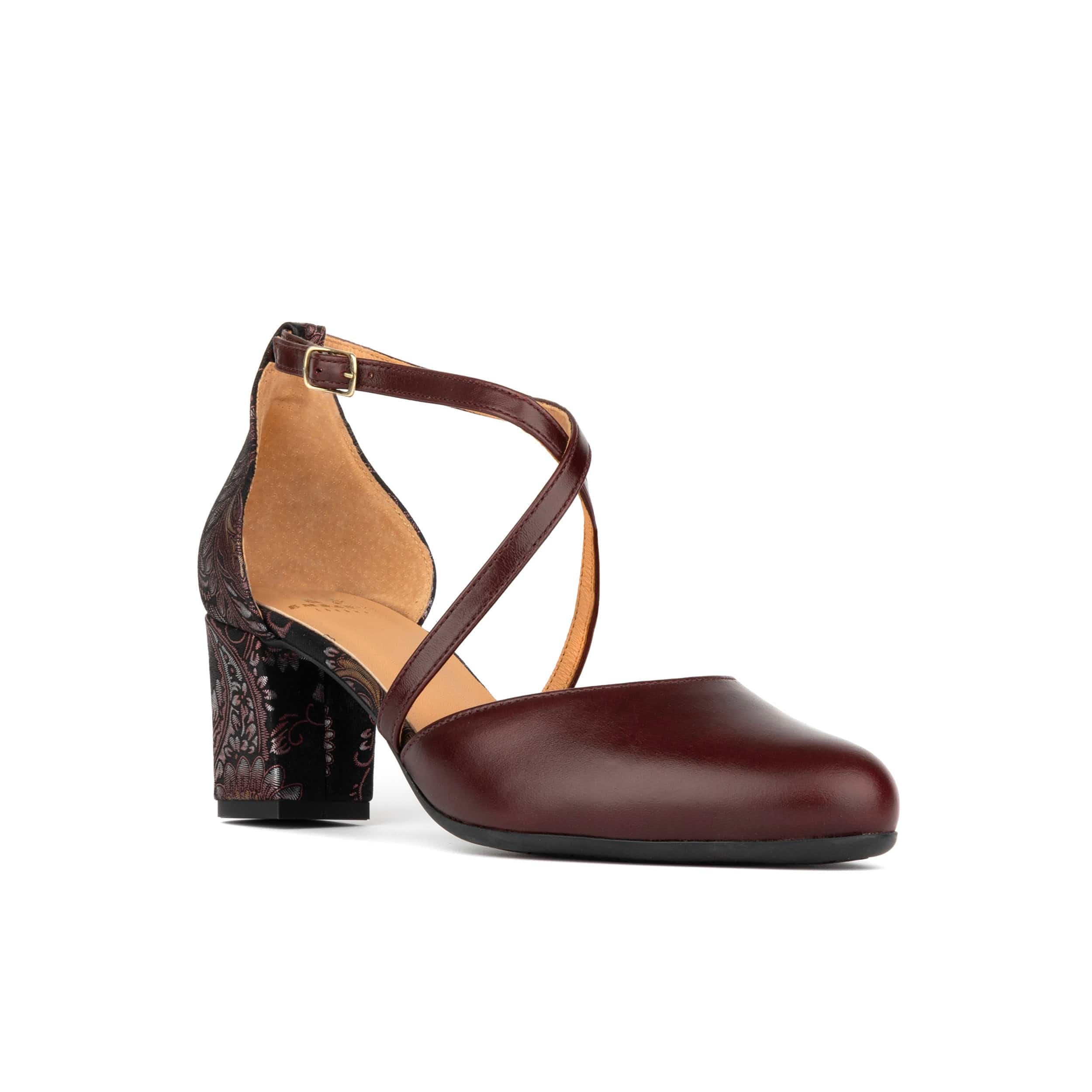 Dannii - Burgundy & Floral - Women's leather closed-toe block heel