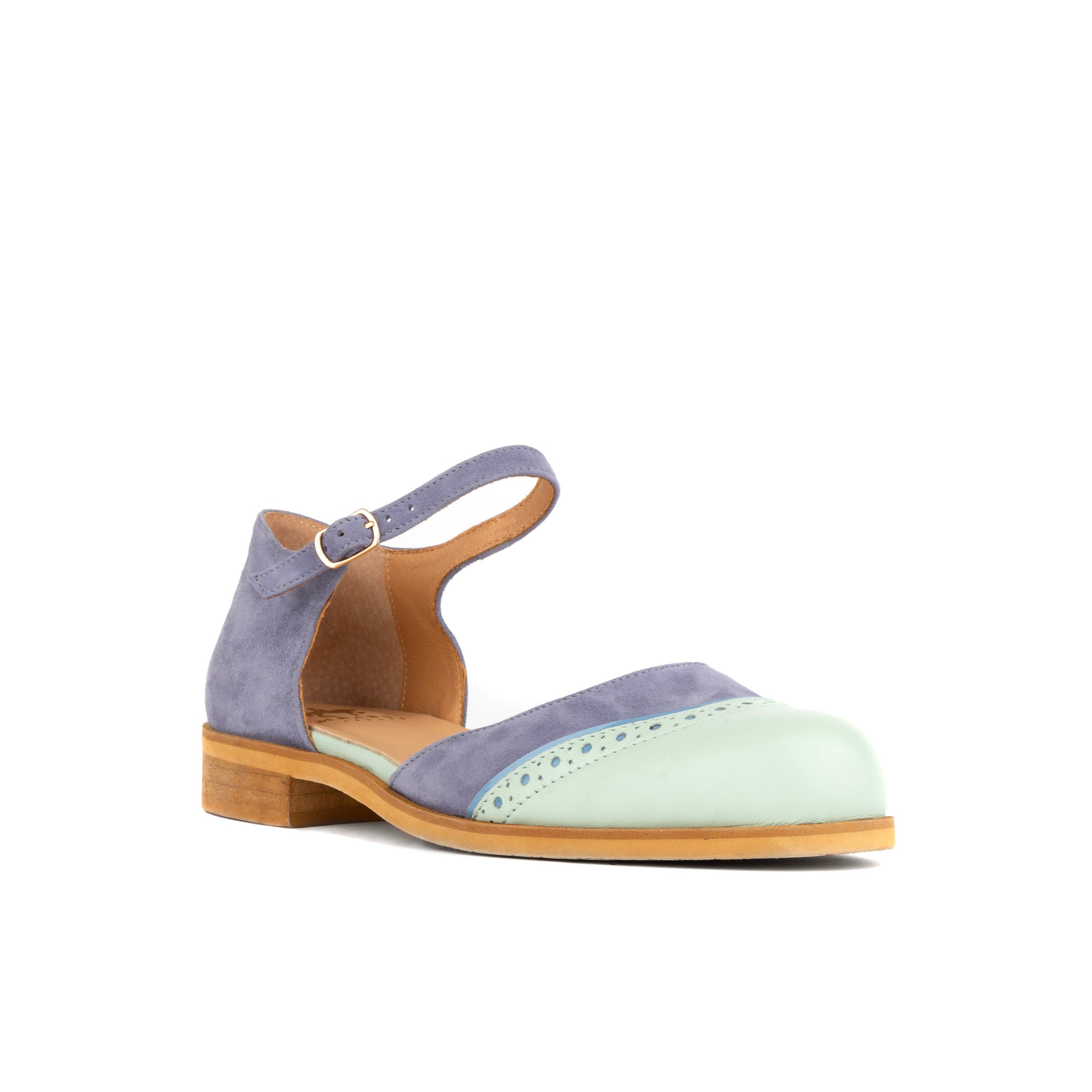 Gigot - Blue & Mint - Women's Closed Heel Round-Toe Leather Flat Sandal