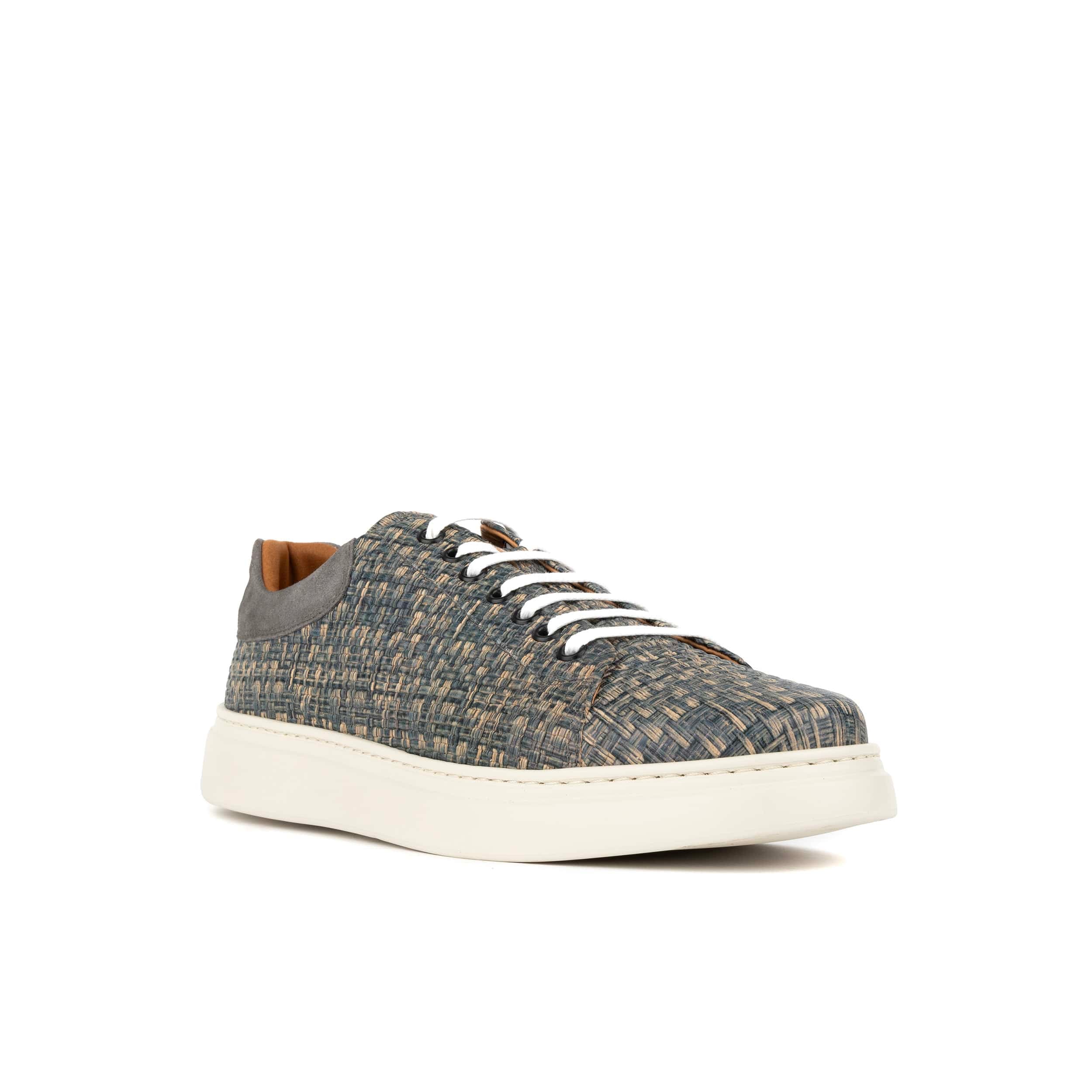 Sun City - Aqua Print - Men's Woven Leather & Suede Trainer