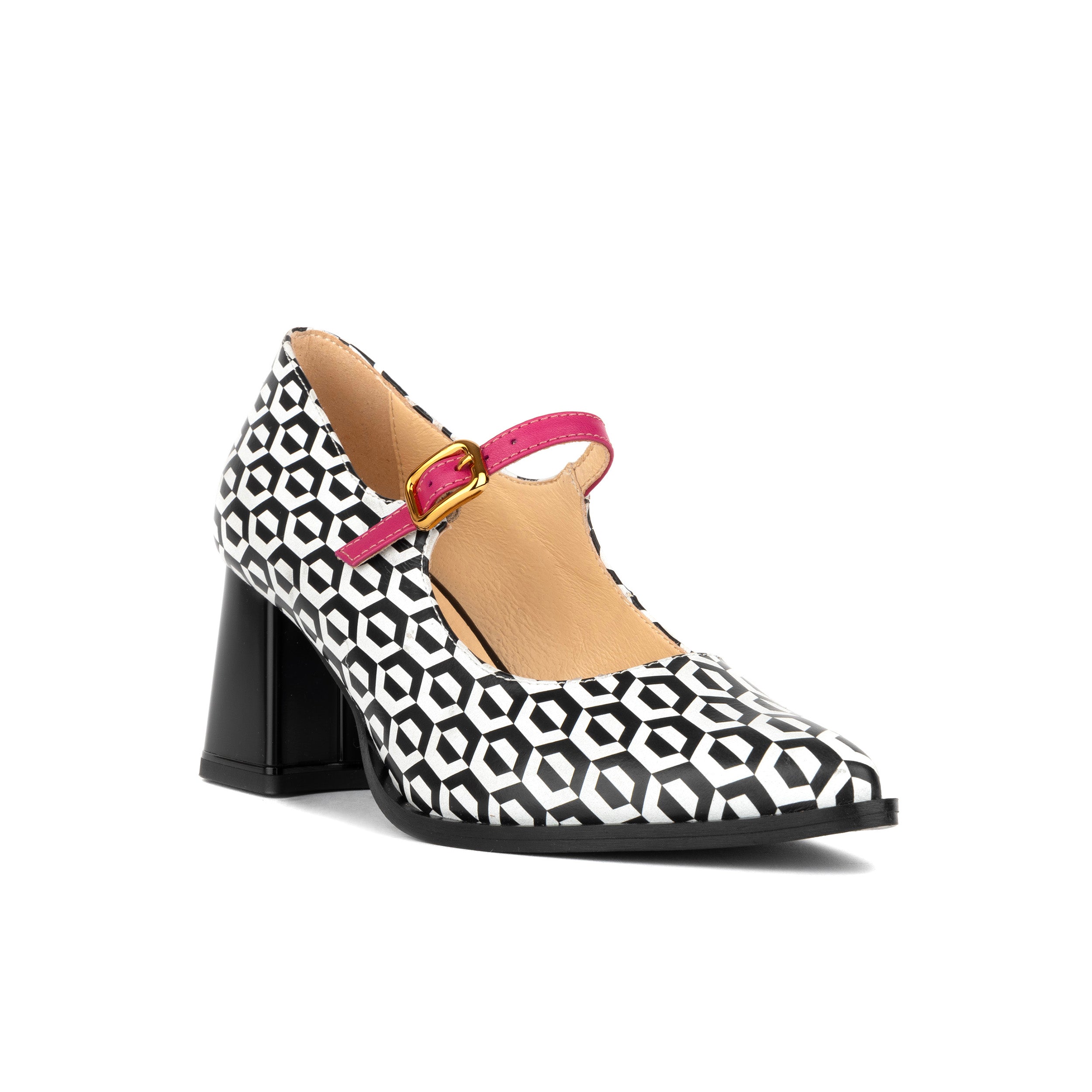 Hyde - Pink & Hexa Print - Women's Leather Mary Jane Pump