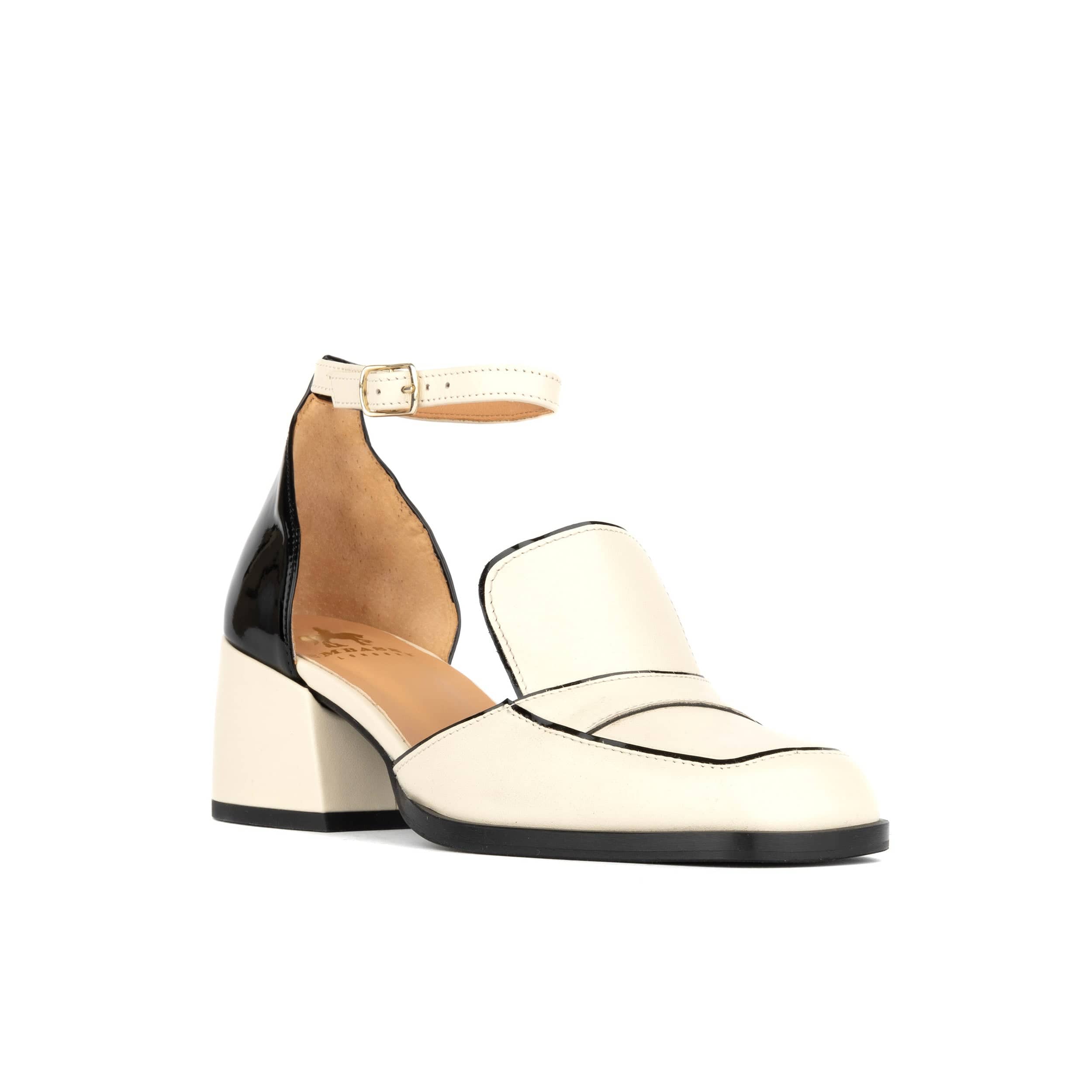 Mayfair - Cream & Black - Women's leather square closed toe 2 inch heel sandal
