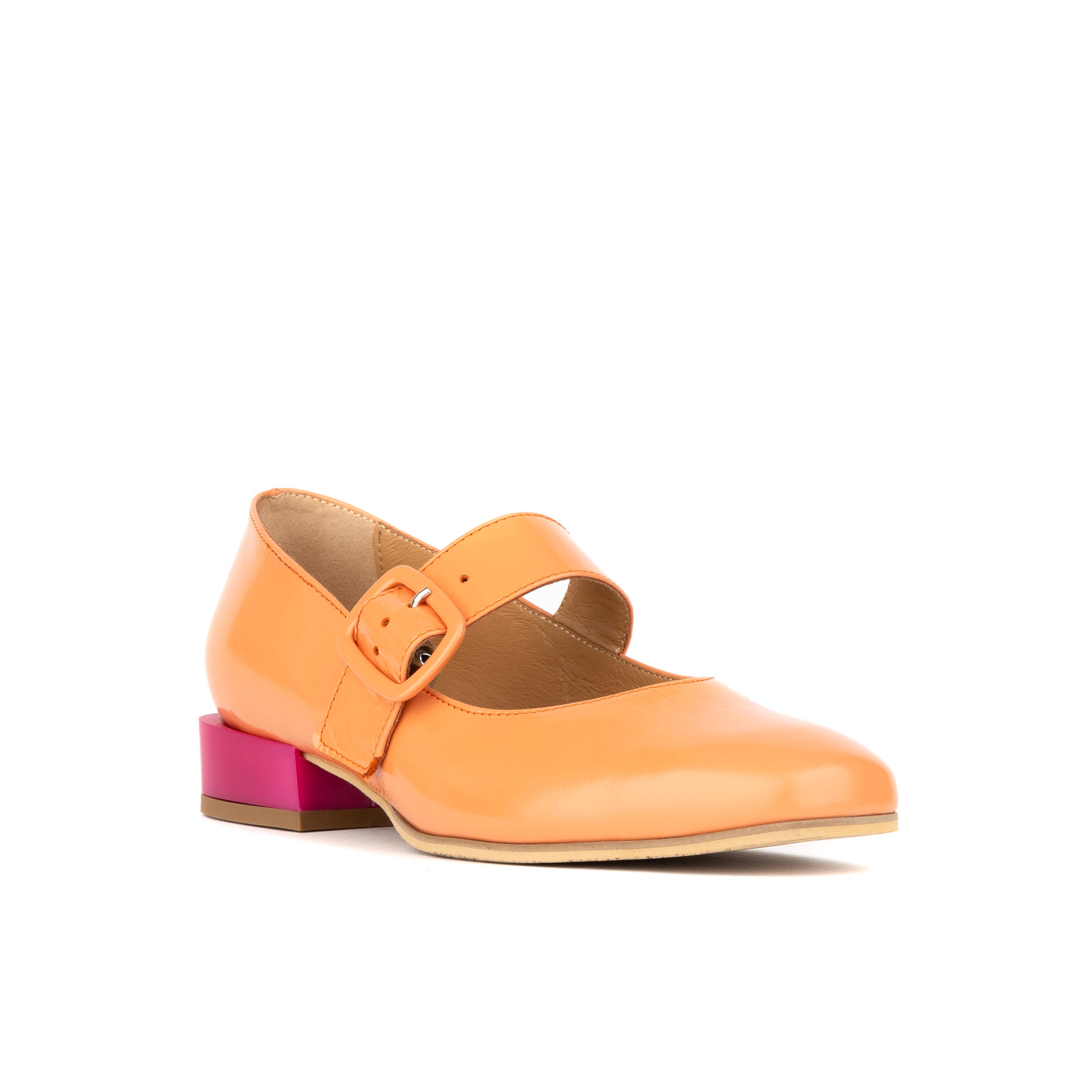 Bliss - Coral & Rose - Women's block heel square toe patent leather Mary-Jane