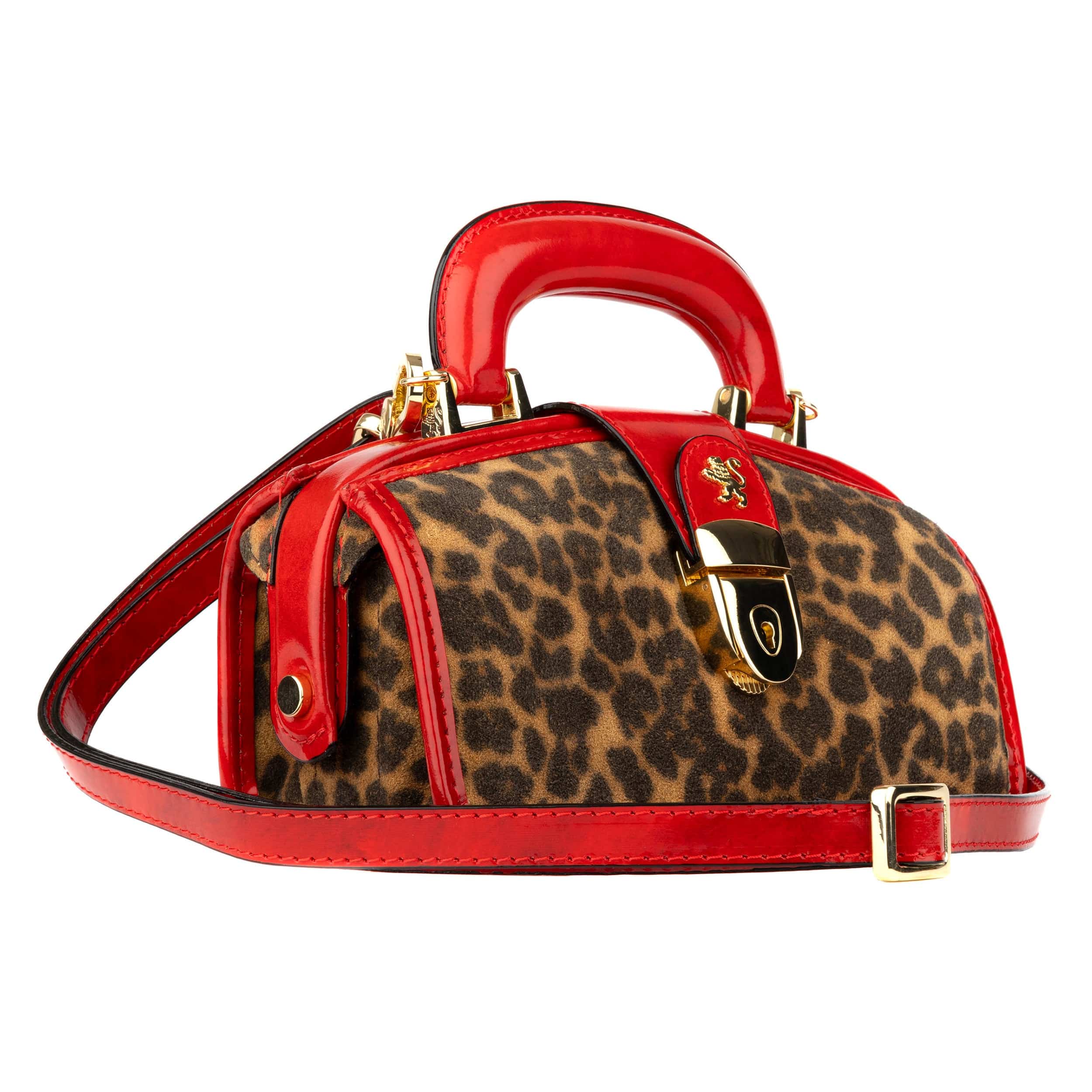 Gazelle Mini - Leopard & Red - Women's mini bowling bag with handle and strap