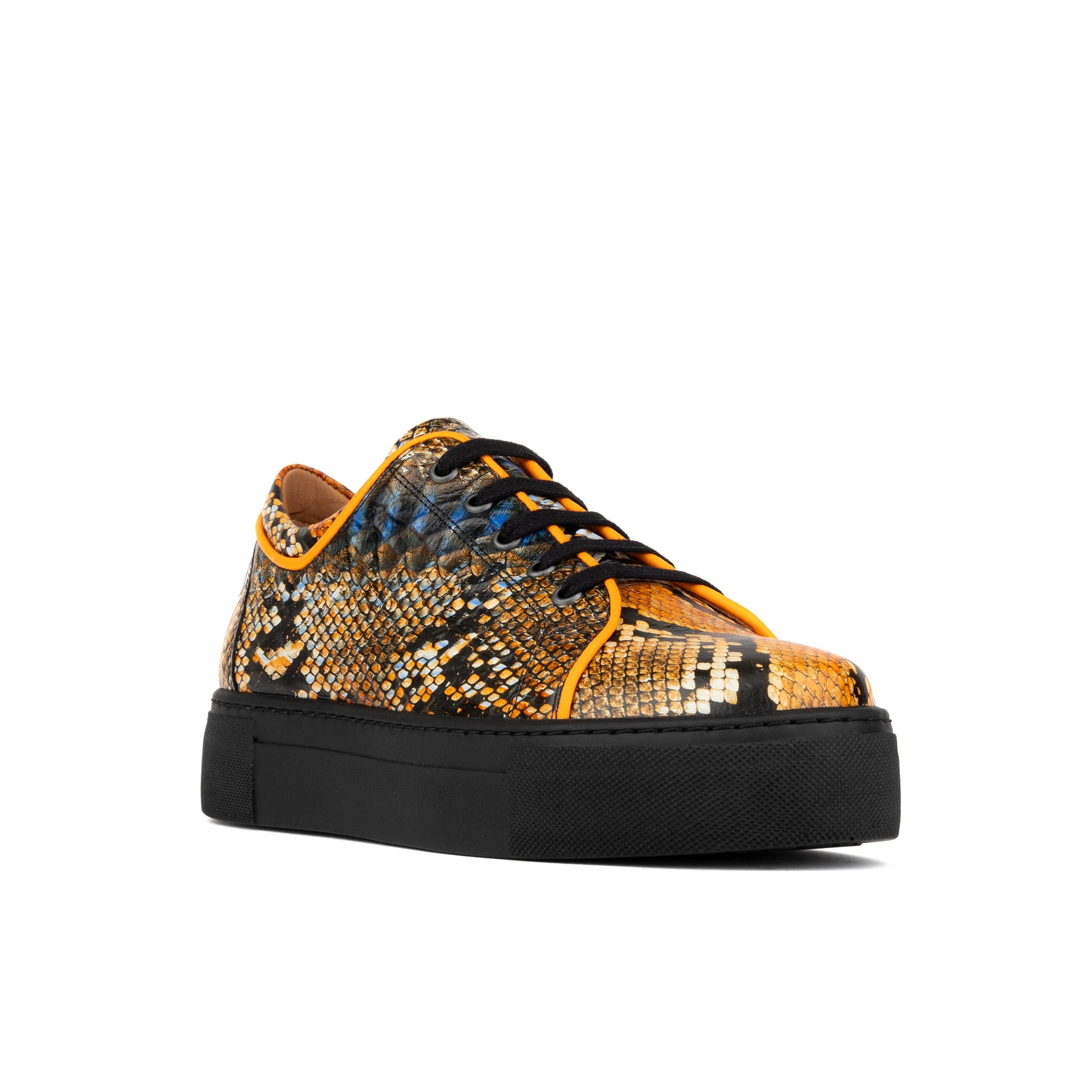 Camila - Black & Orange Snake - Women’s Chunky Leather Platform Trainer