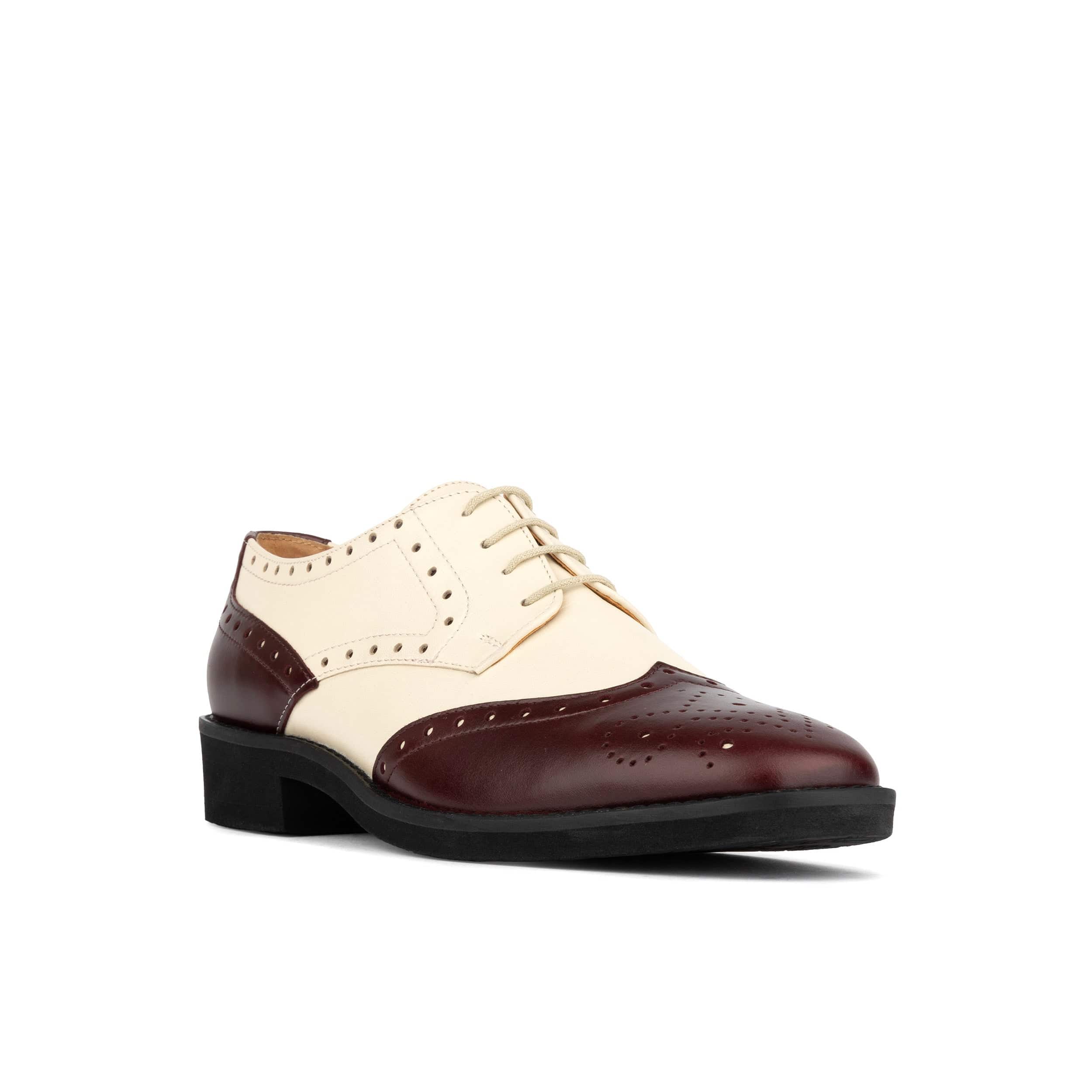 Eton - Burgundy & Cream - Women's square toe leather lace-up