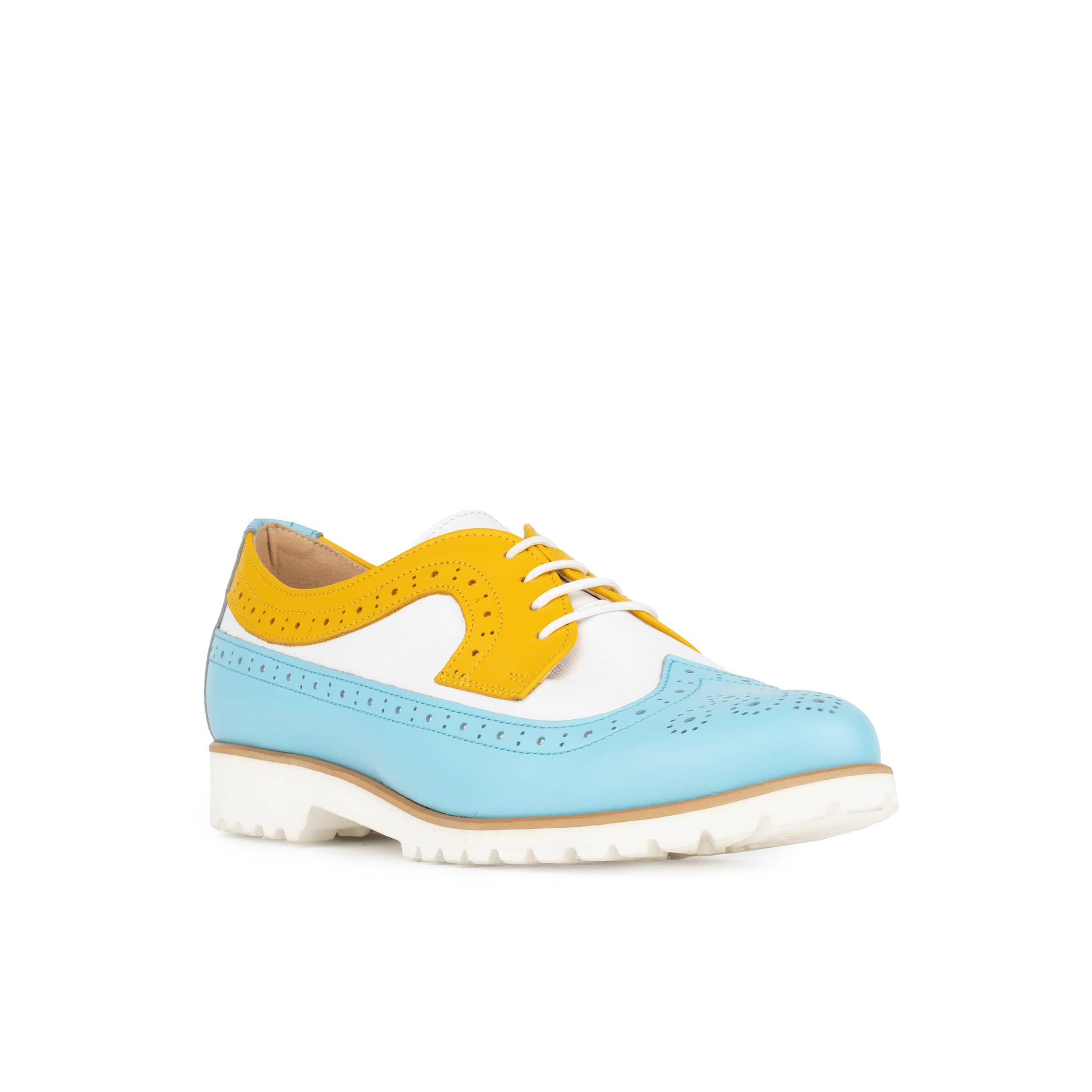Sonnet - Yellow & Blue - Women's leather lace-up with lightweight sole and broguing