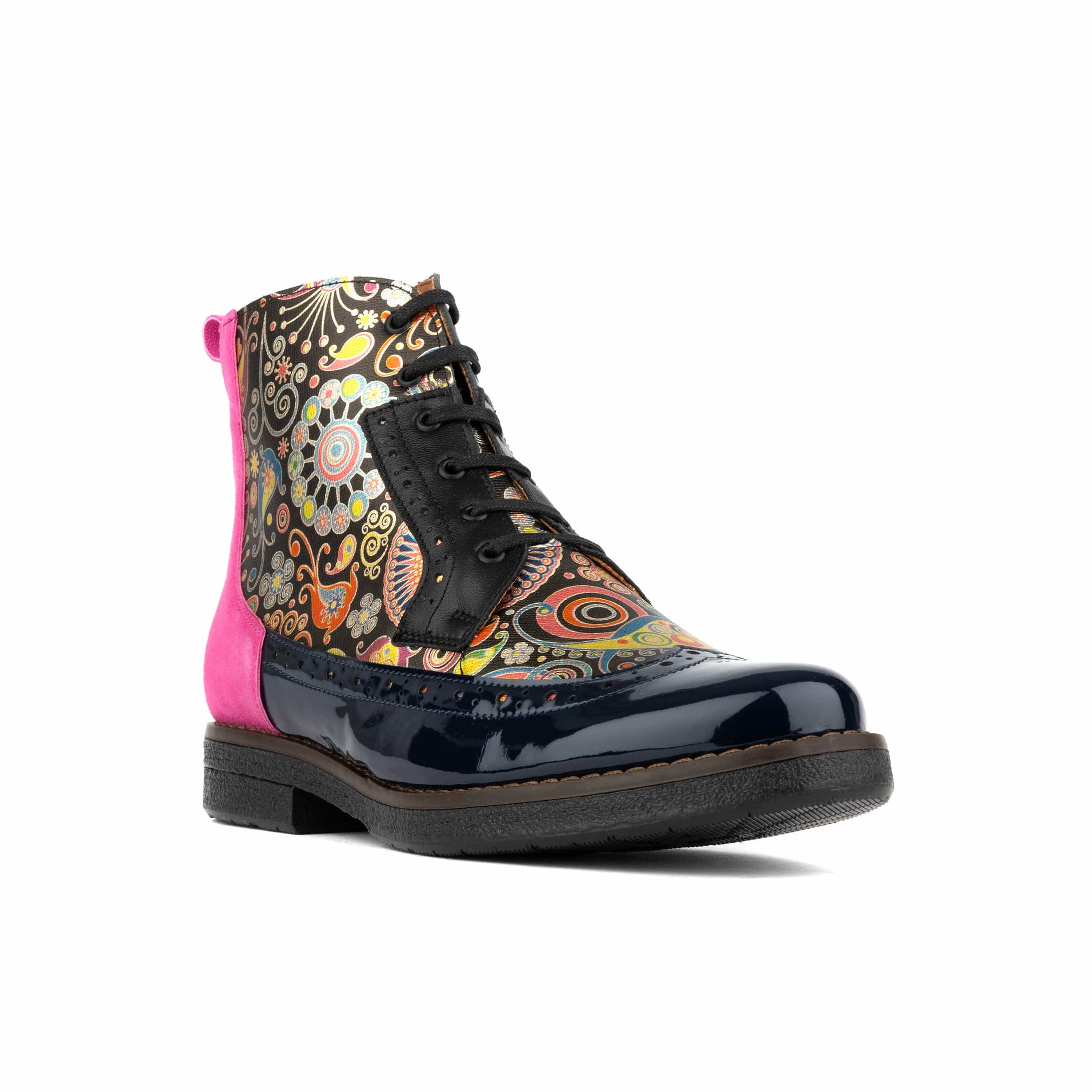 Hatter - Navy Pink - Women's higher ankle leather boot with brogue styling