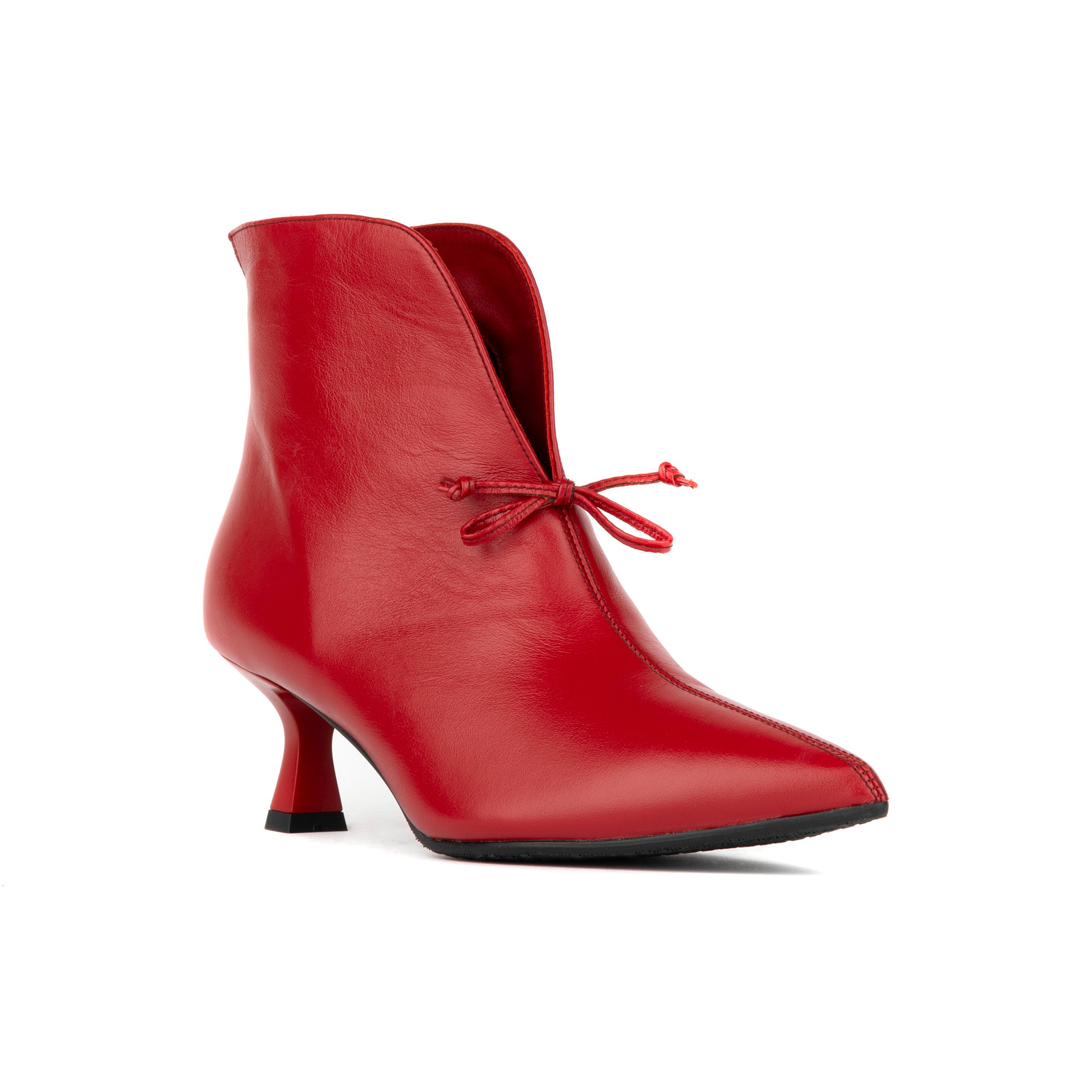 Regent - Red - Women's Leather Ankle Boot with kitten heel