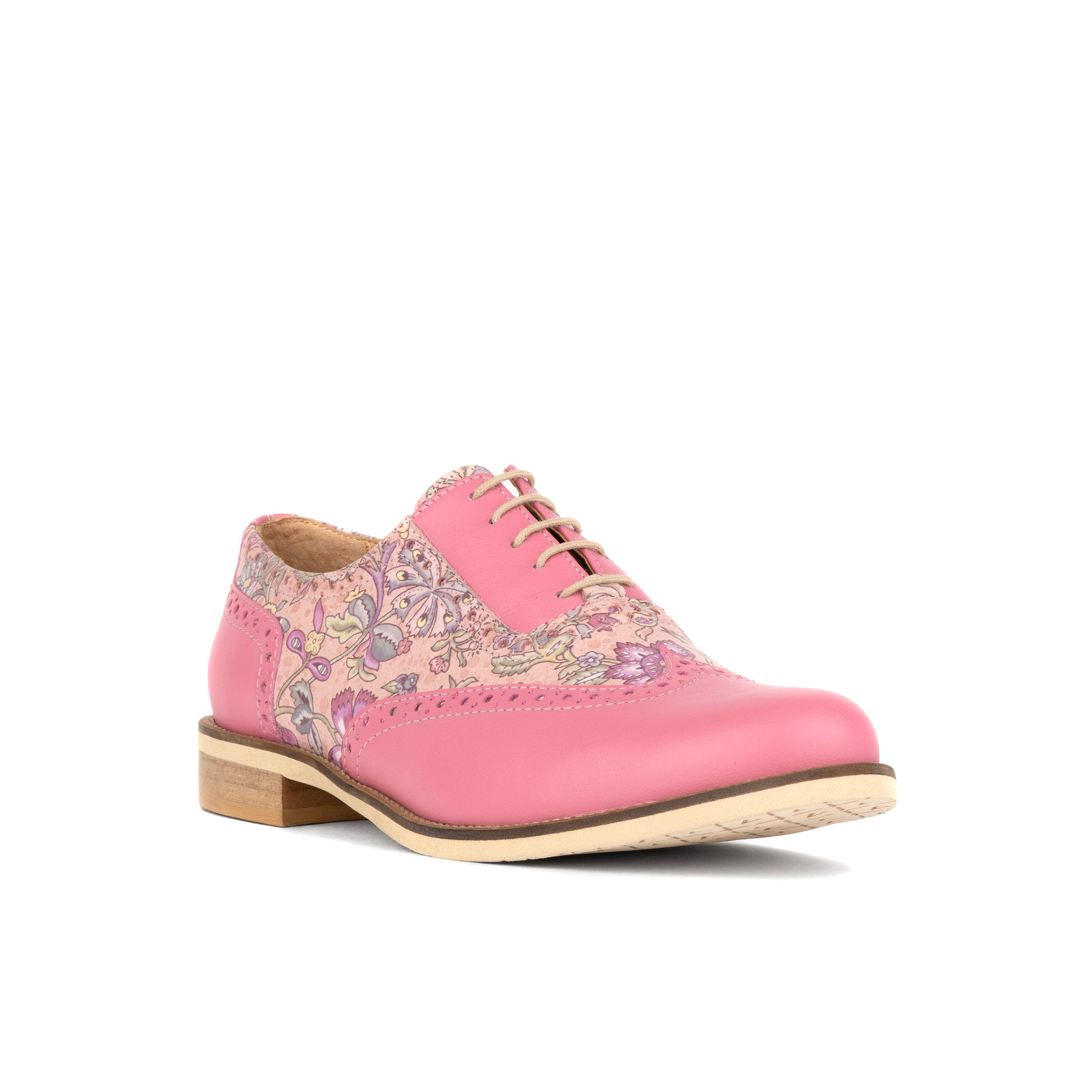 Vivienne - Pink Paisley - Women's oxford lace-up shoe with brogue details