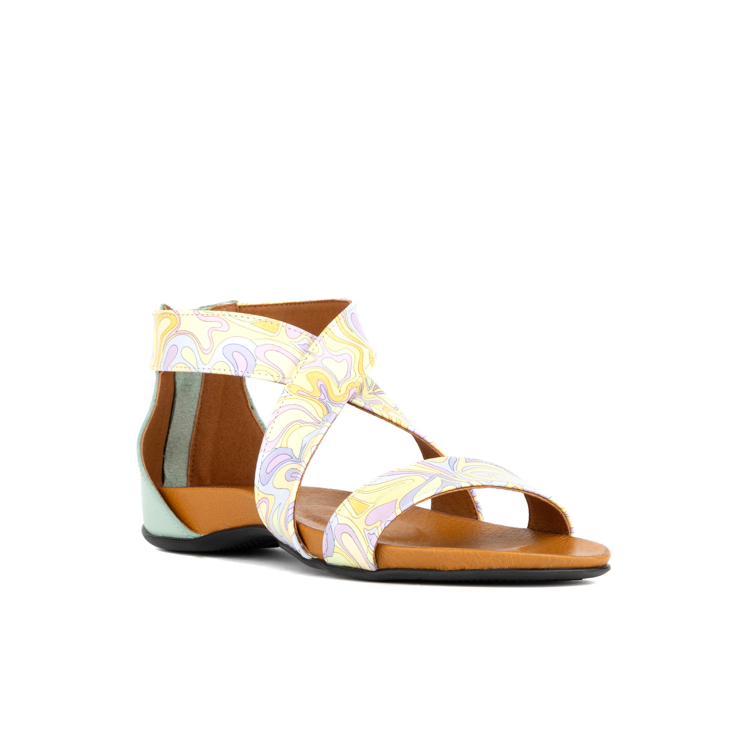 Isabella - Mint & Pastel Multi - Women's cross strap sandal with covered zip-up heel