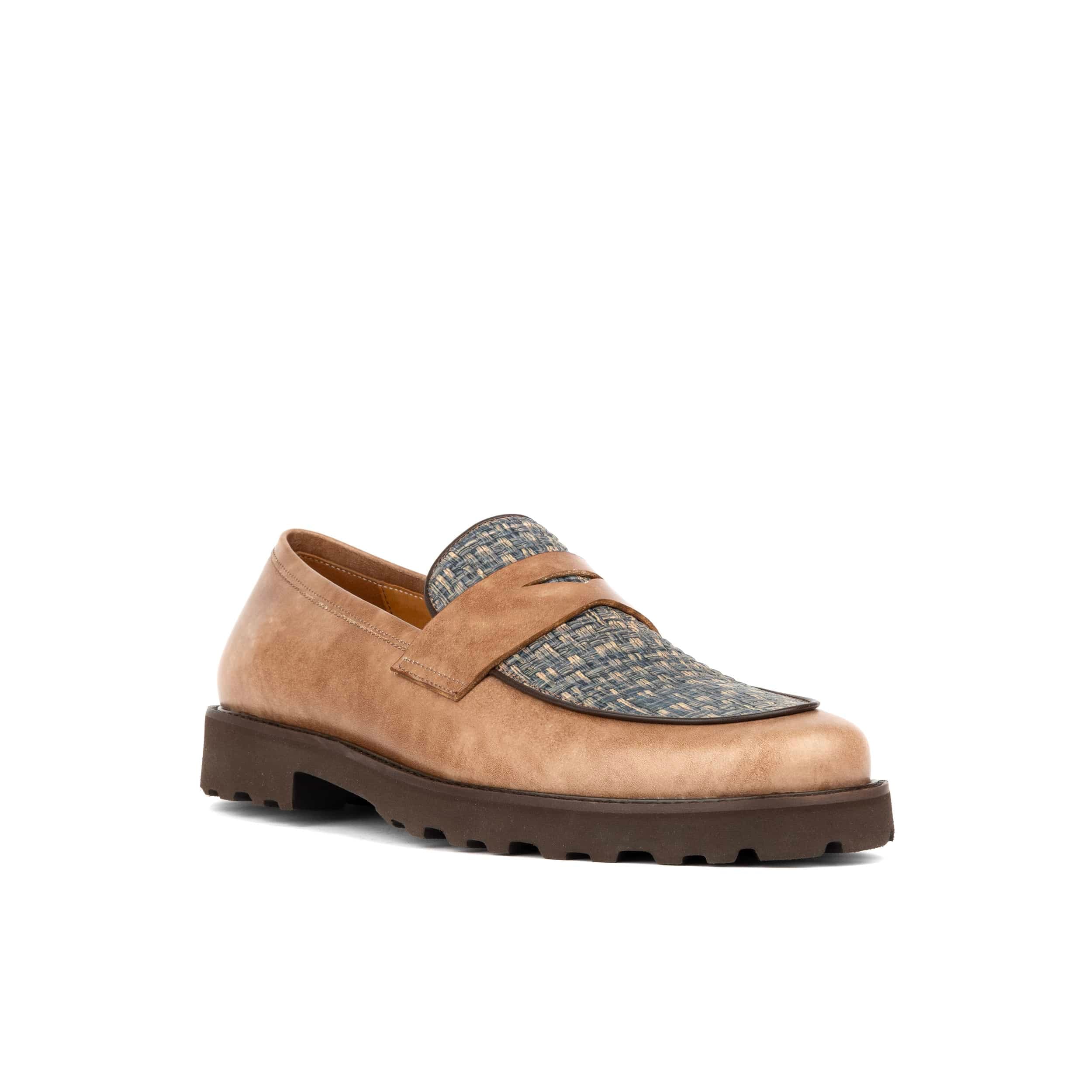 Sunkin - Light Blue & Brown - Men's leather woven slip-on loafer