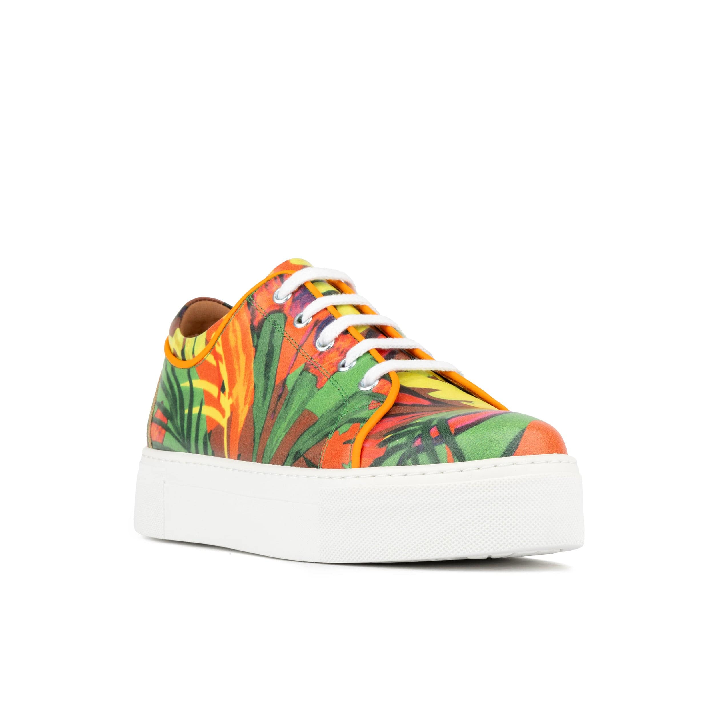 Camila - Tropical - Women's platform sole leather lace-up trainer