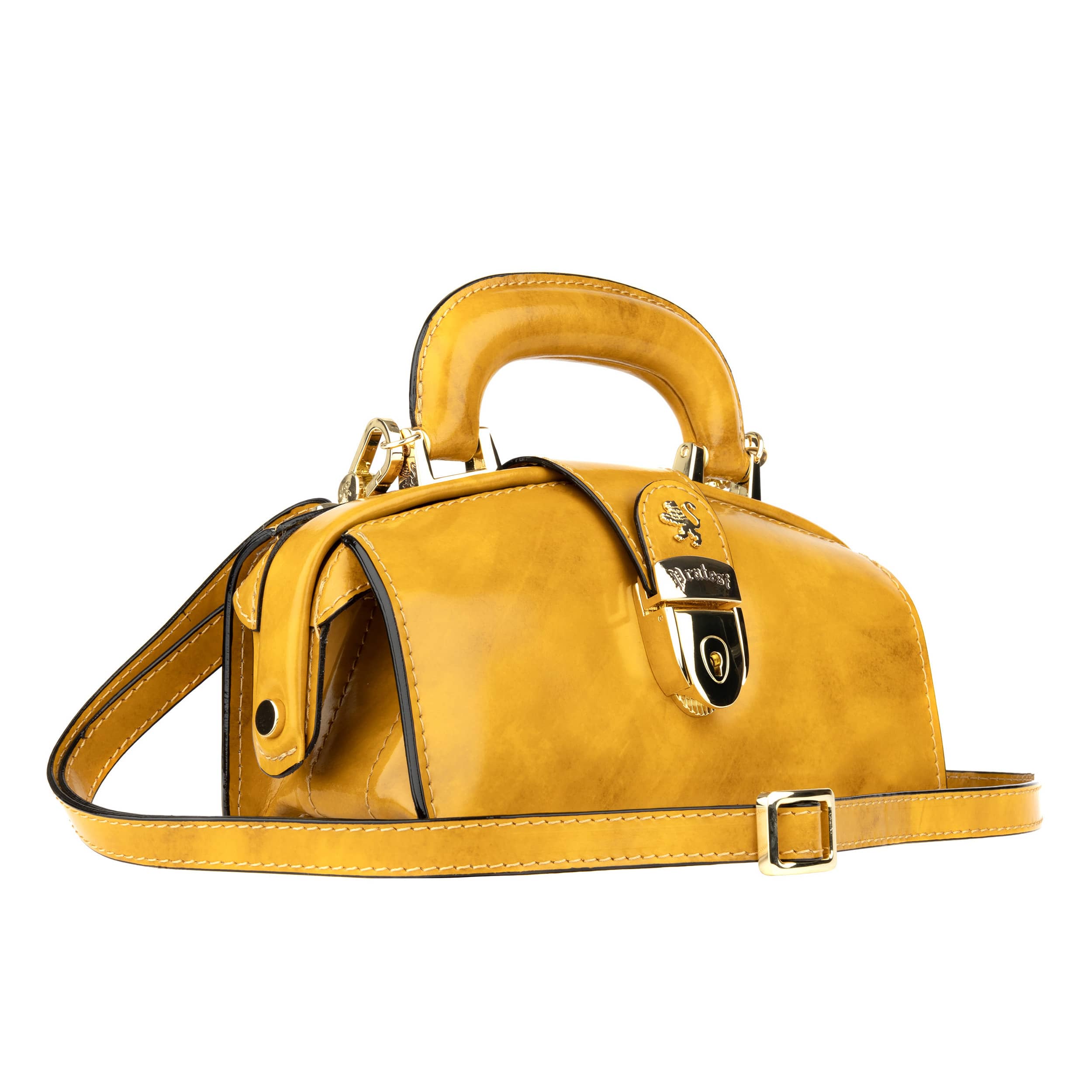 Gazelle - Mustard - Women's patent bowling bag with handle and strap