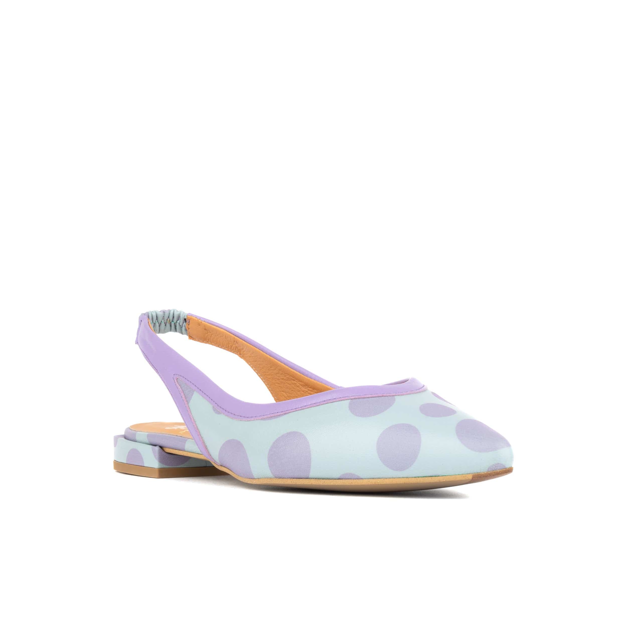 Holly - Pastel Polka Dot - Women's almond closed toe flat leather sling back sandal