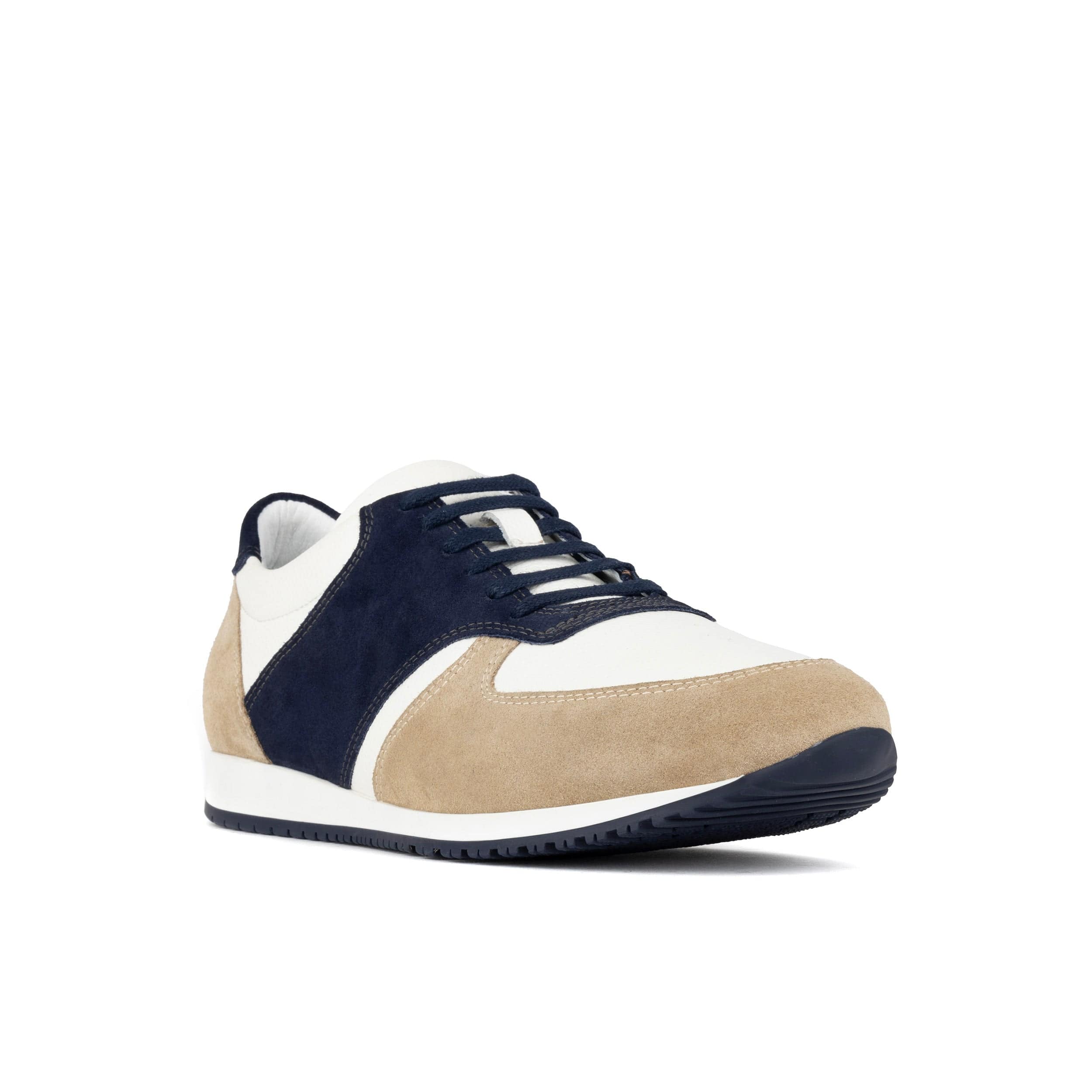 San Francisco - Navy & White & Cream - Men's lace-up leather & suede trainer