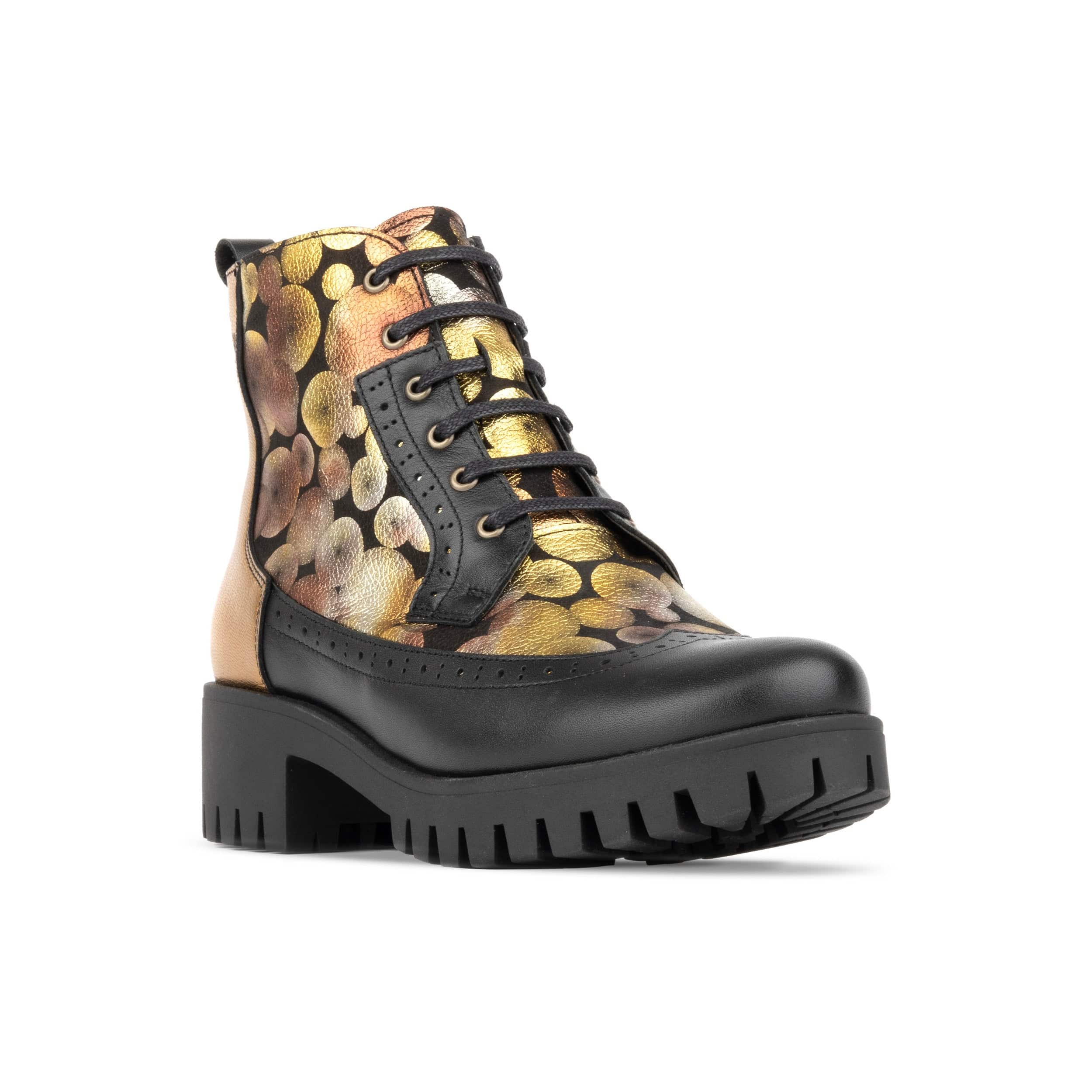 Milliner Platform - Gold - Women's leather chunky platform ankle boot with wool lining