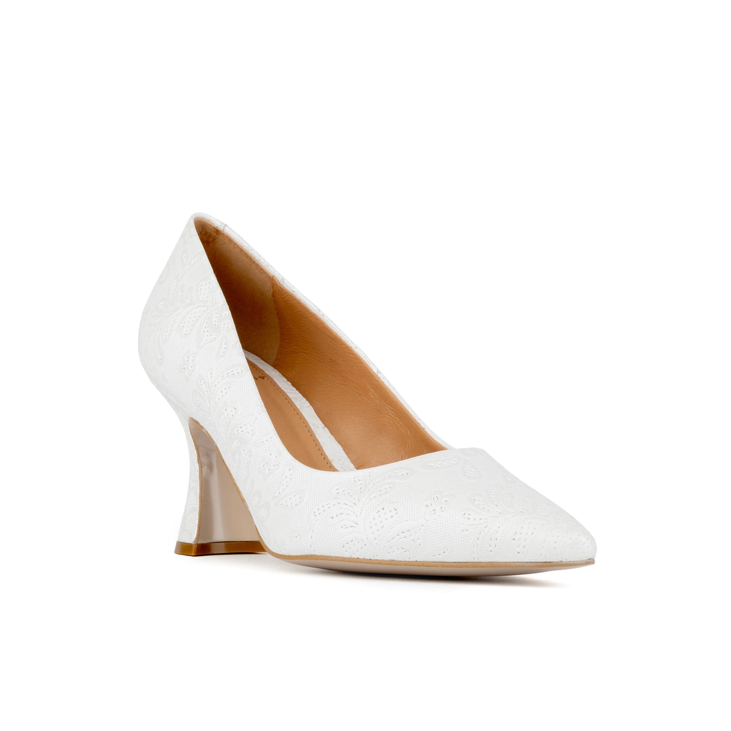 Sophia Hollywood - Wedding White - Women's pointed 4 inch pump in white floral emboss leather