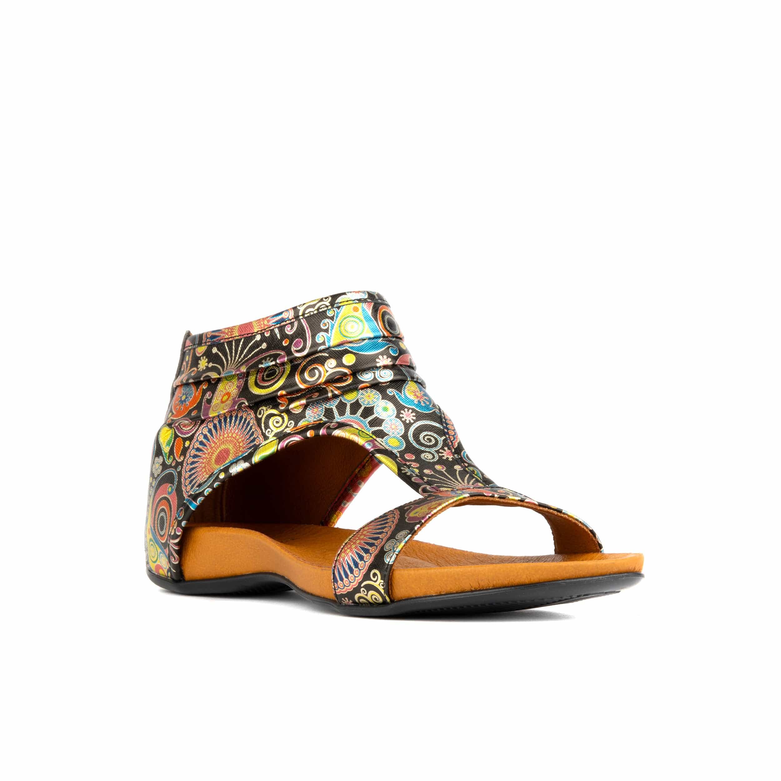 Downtown - Navy & Pink - Women's flat T-bar sandal with covered heel