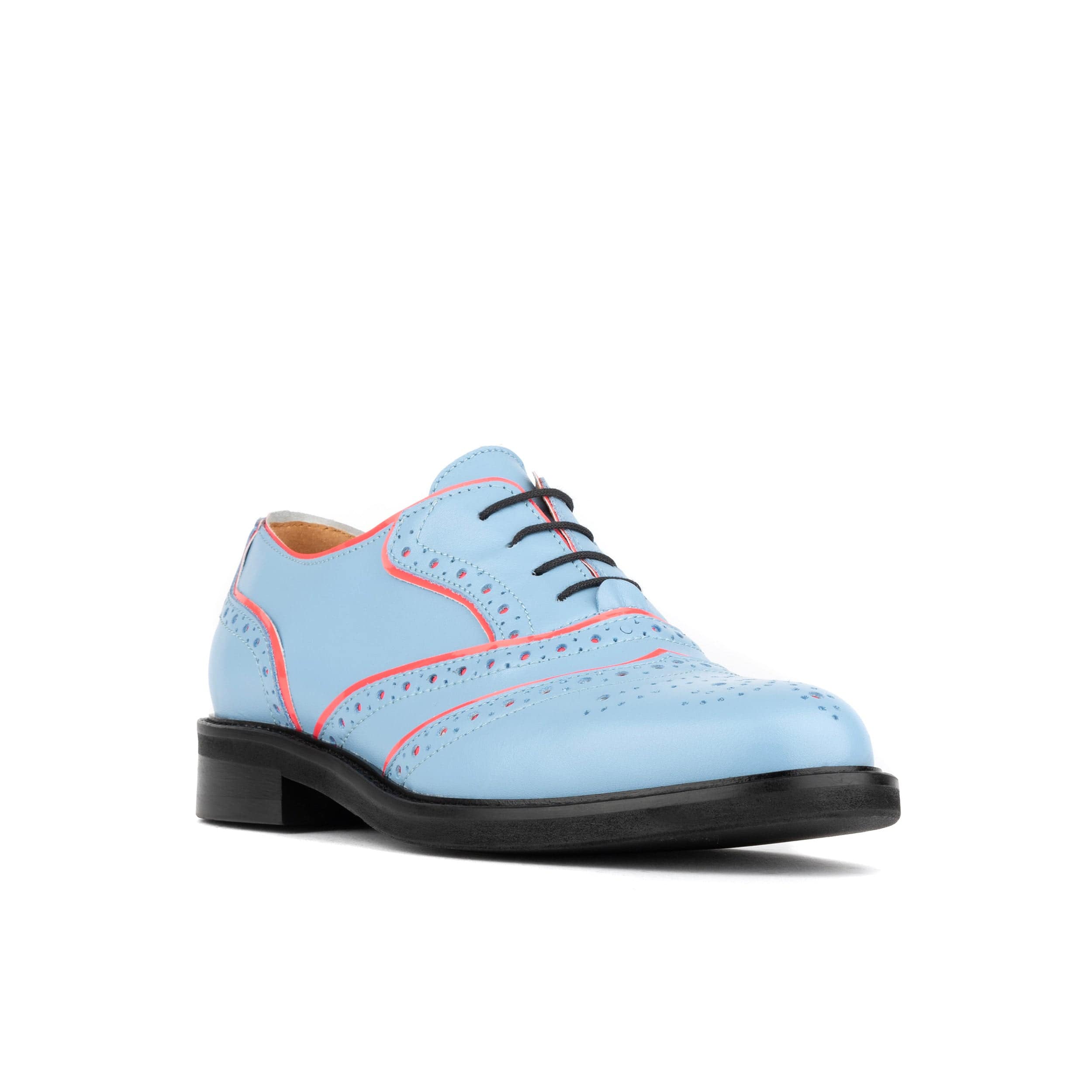 BRICK LANE - Light Blue - Women's contrast leather lace-up brogue