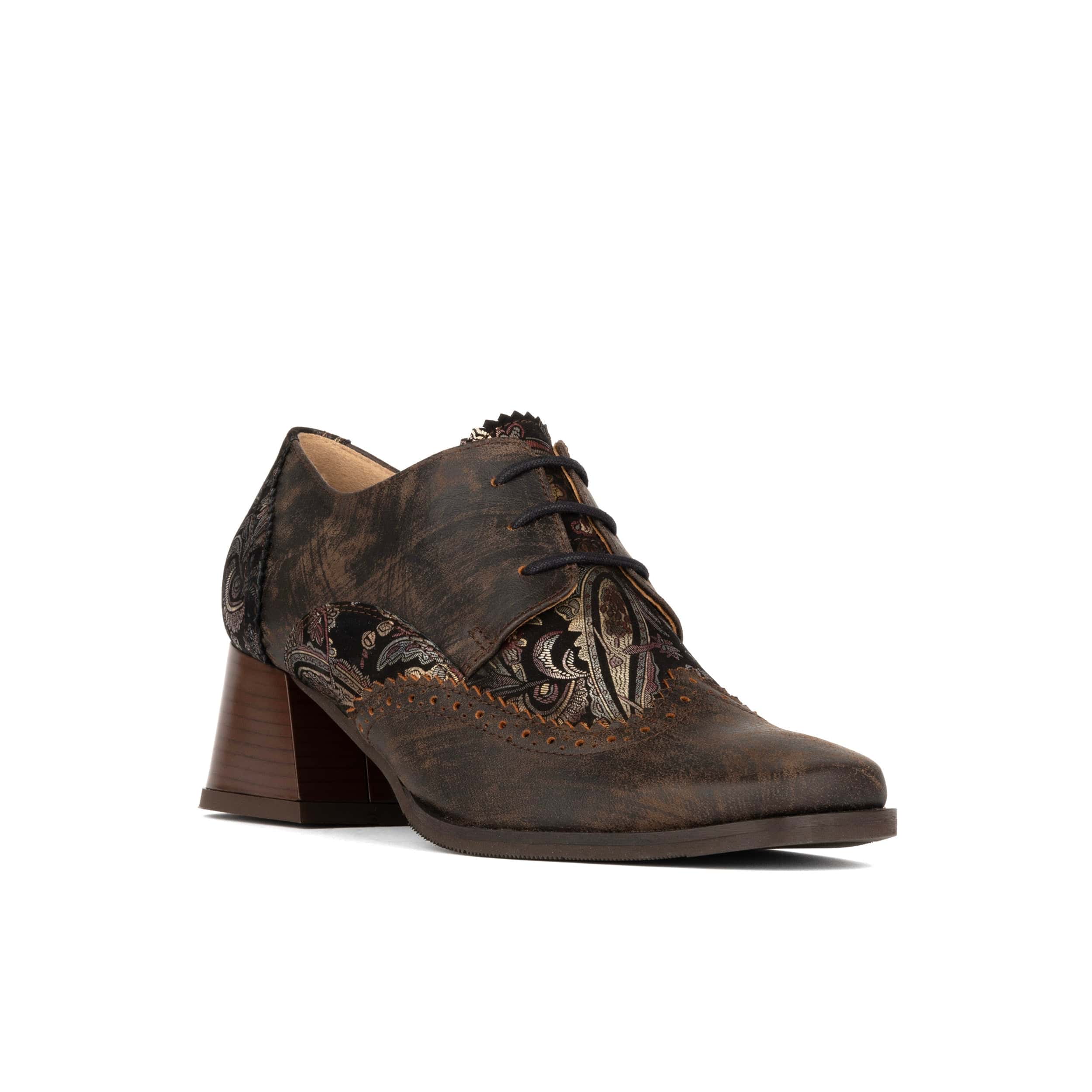Ziggy - Brown Print - Women’s Leather & Paisley Lace-up Brogue Heel